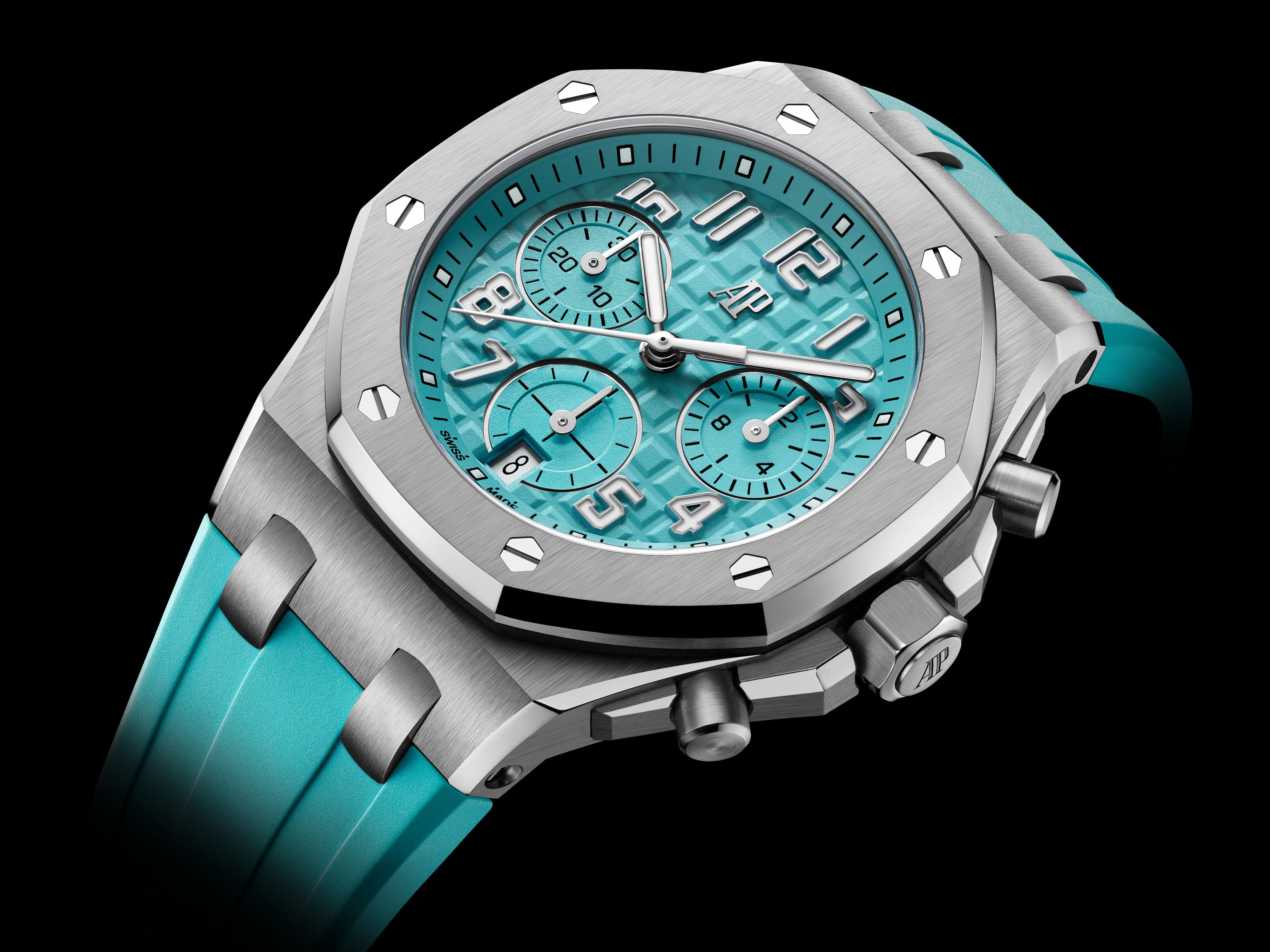 Audemars Piguet 37mm Royal Oak Offshore Selfwinding Chronograph in turquoise. Photo: Handout