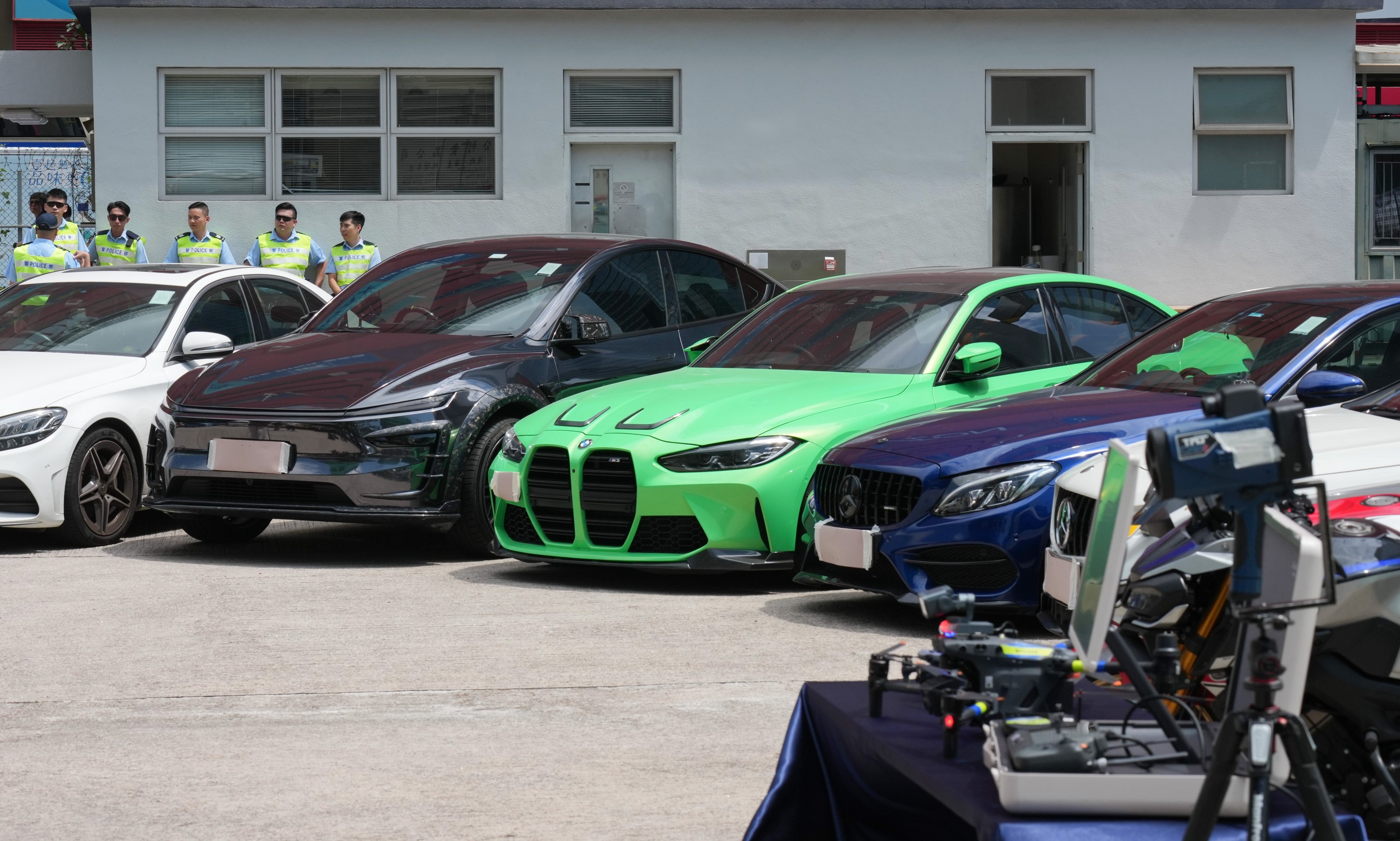 Police seized seven private cars and three motorcycles in the operation, code-named "Fastshield". Photo: Jelly Tse