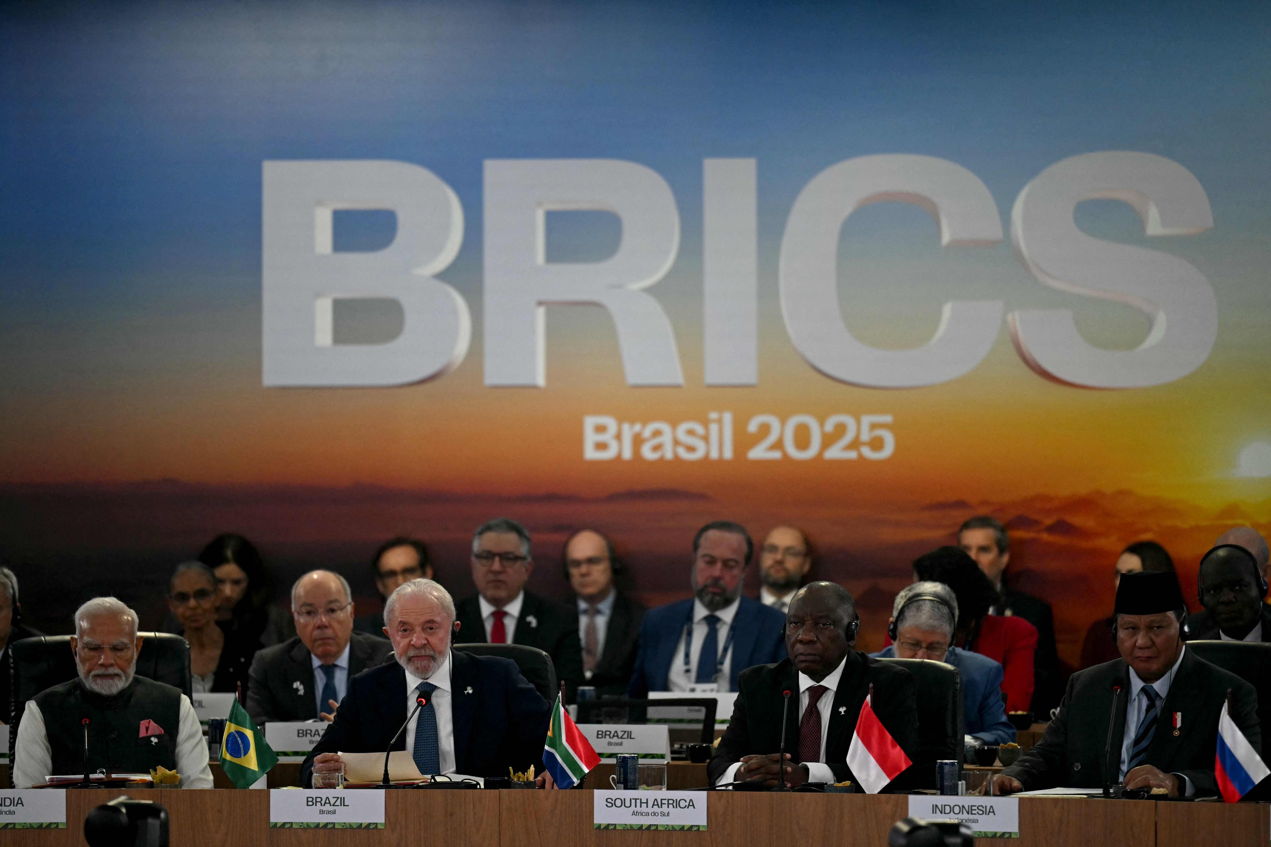 Leaders from India, Brazil, South Africa and Indonesia during a plenary session of the Brics summit in Rio de Janeiro in July 2025. Photo: AFP
