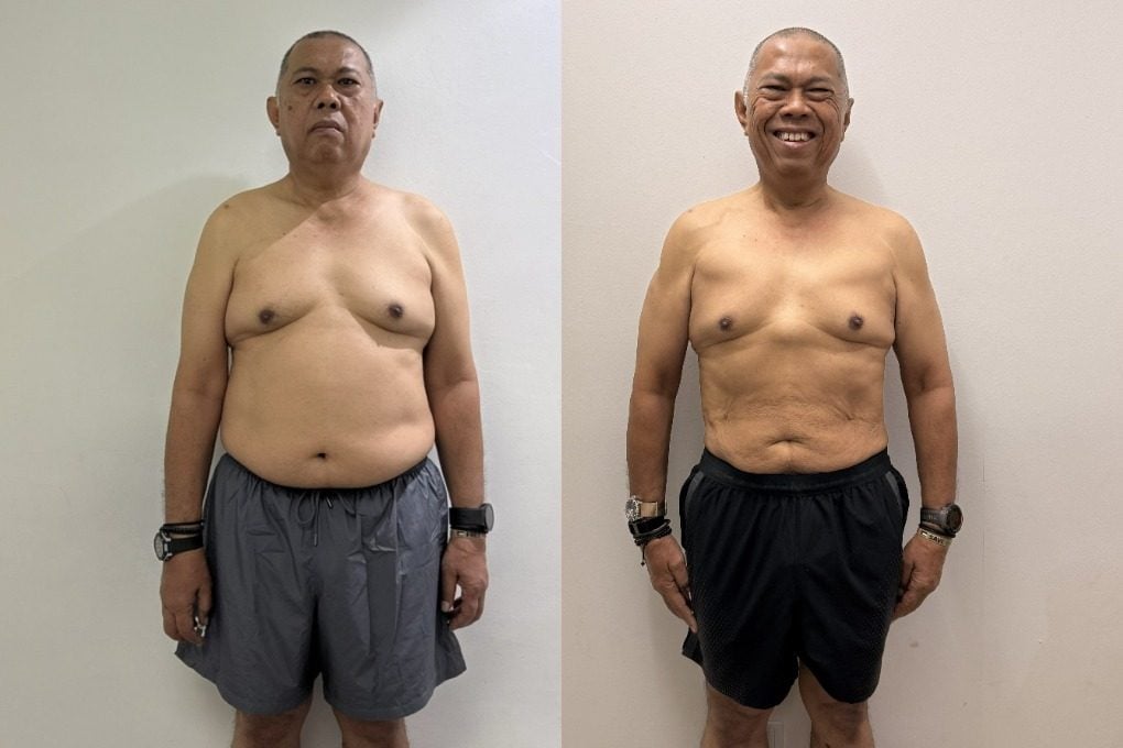 Attan bin Talib weighed 90kg before he started training in April 2025. He lost 10kg in 44 weeks to weigh 80kg in February 2026. Photos: Ultimate Performance