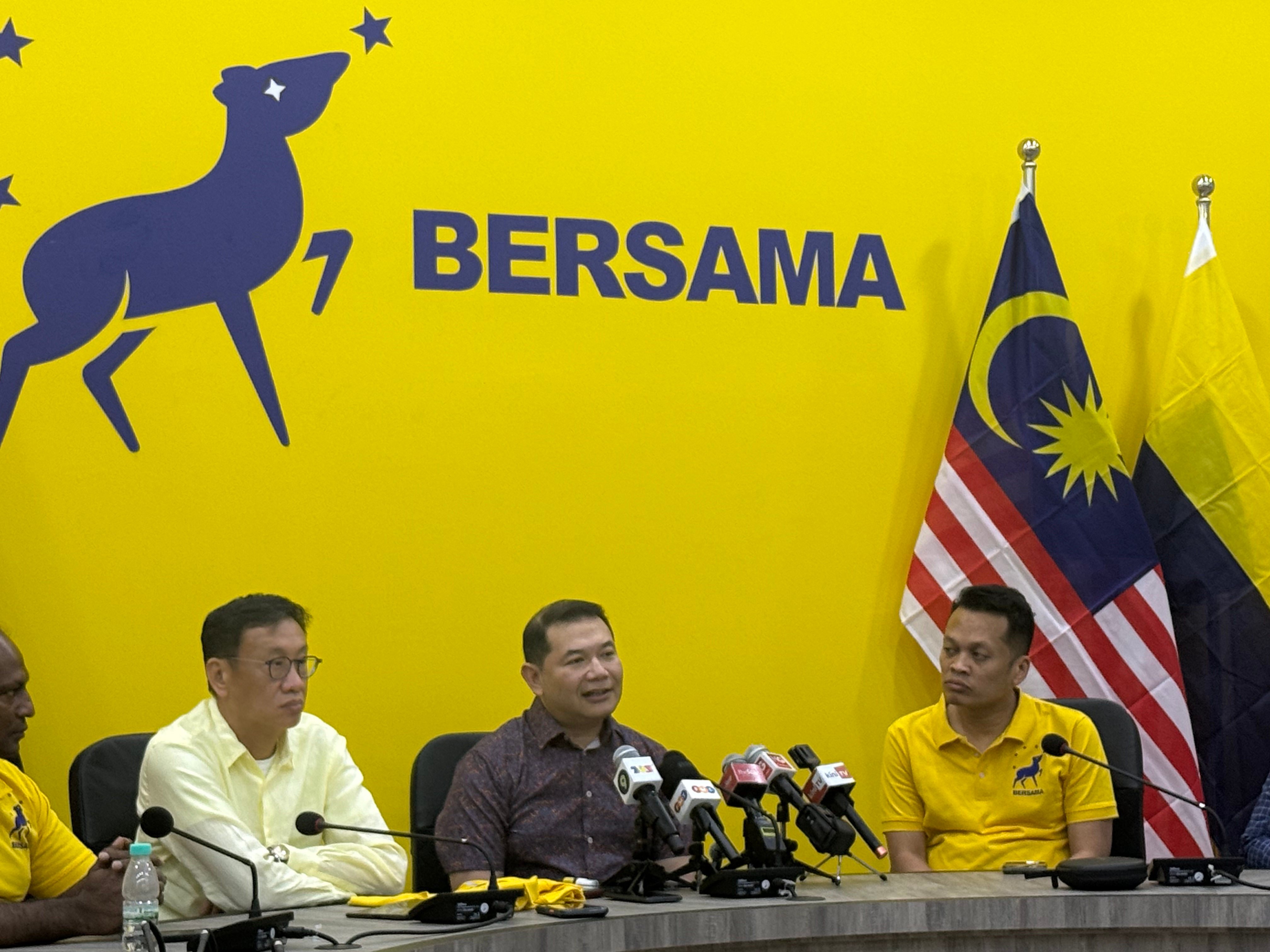 Wong Chen (left), joins Rafizi Ramli (centre) and Nik Nazmi Nik Ahmad  at a press conference at Bersama’s headquarters on Wednesday. Photo: Iman Muttaqin Yusof
