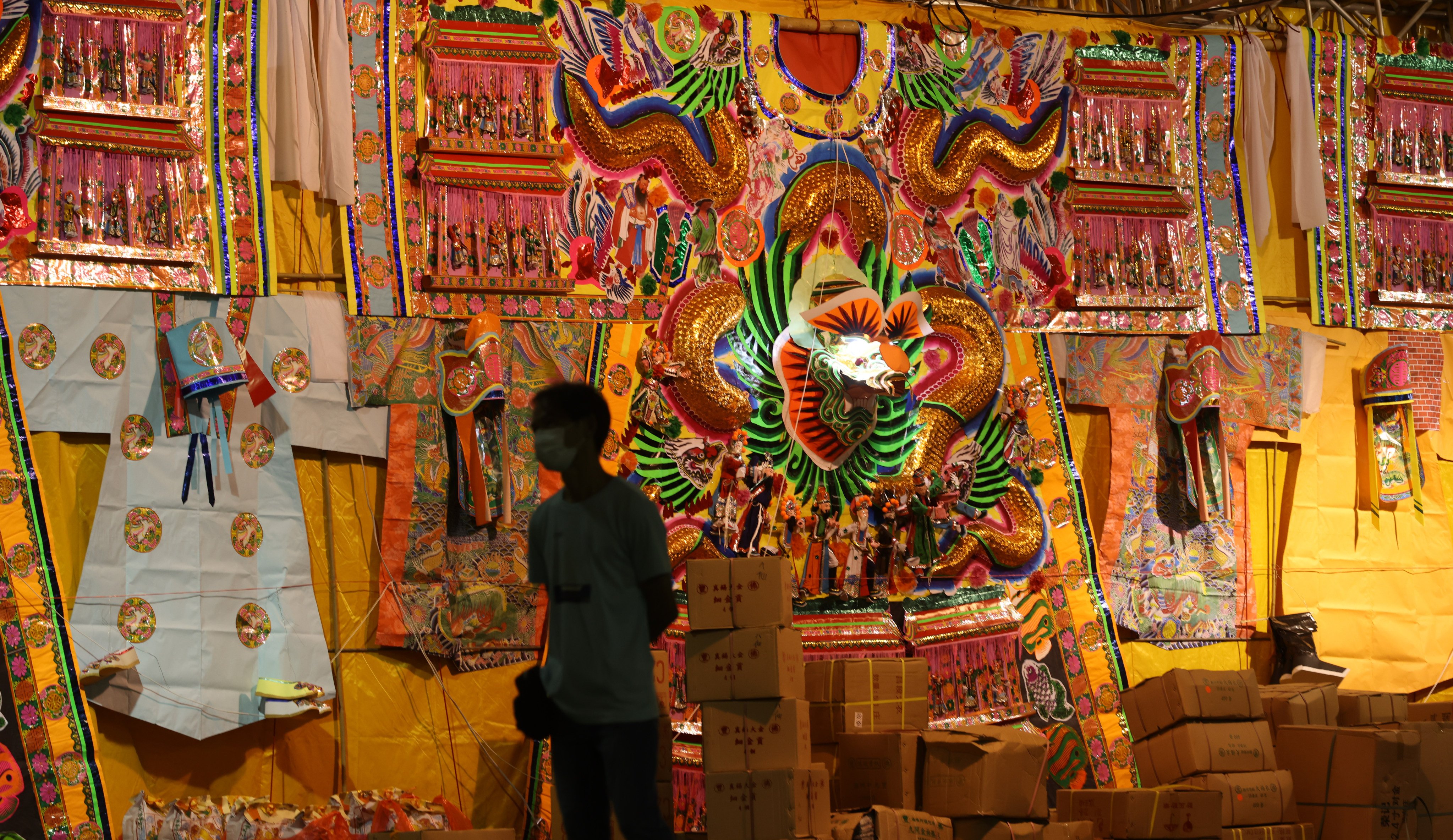 Paper offerings during Hungry Ghost Festival celebrations in Tai Kok Tsui, Hong Kong, on August 17, 2021. Photo: May Tse