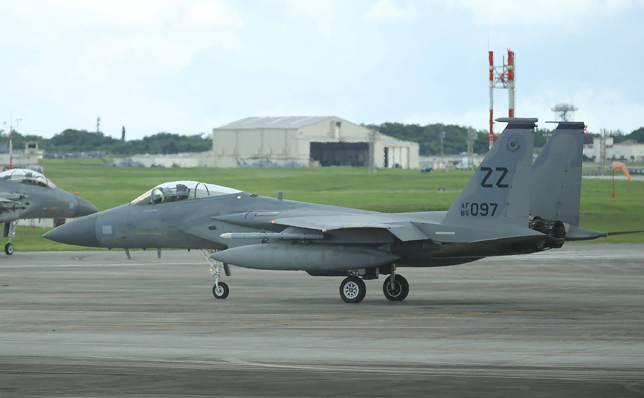 A US fighter aircraft taxiing at Kadena air force base in Okinawa, Japan. Photo: AFP