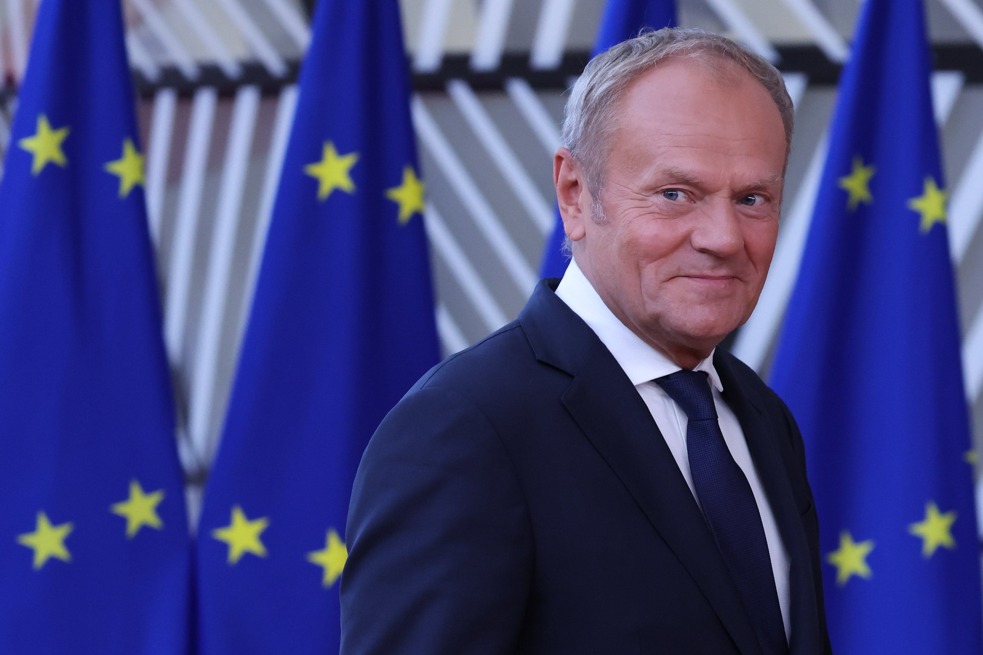Poland’s Prime Minister Donald Tusk in Brussels in June. Tusk said that the Russian ⁠had ⁠been hired to kill a man who had both Ukrainian and US passports, without giving any more information on his identity. Photo: AP