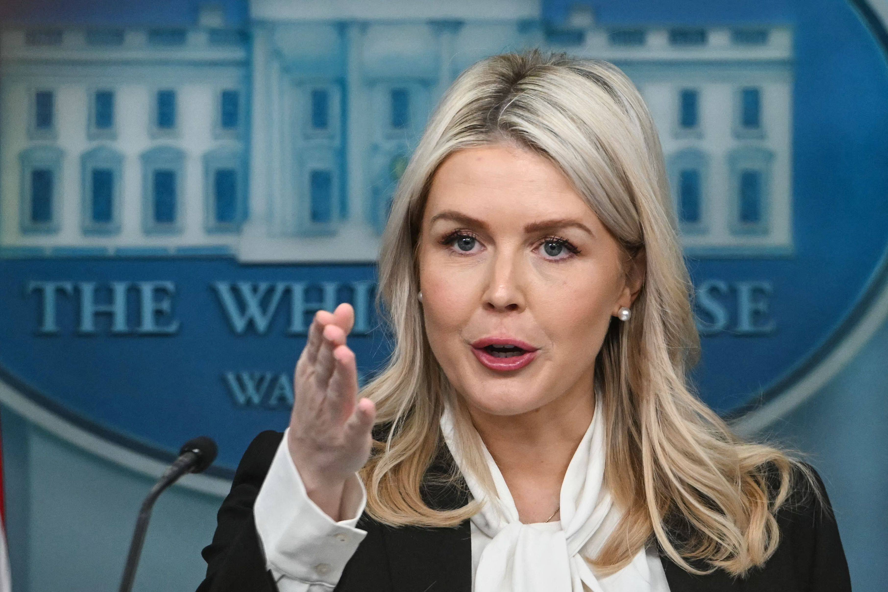 White House Press Secretary Karoline Leavitt speaks during a press briefing at the White House in March. Photo: AFP