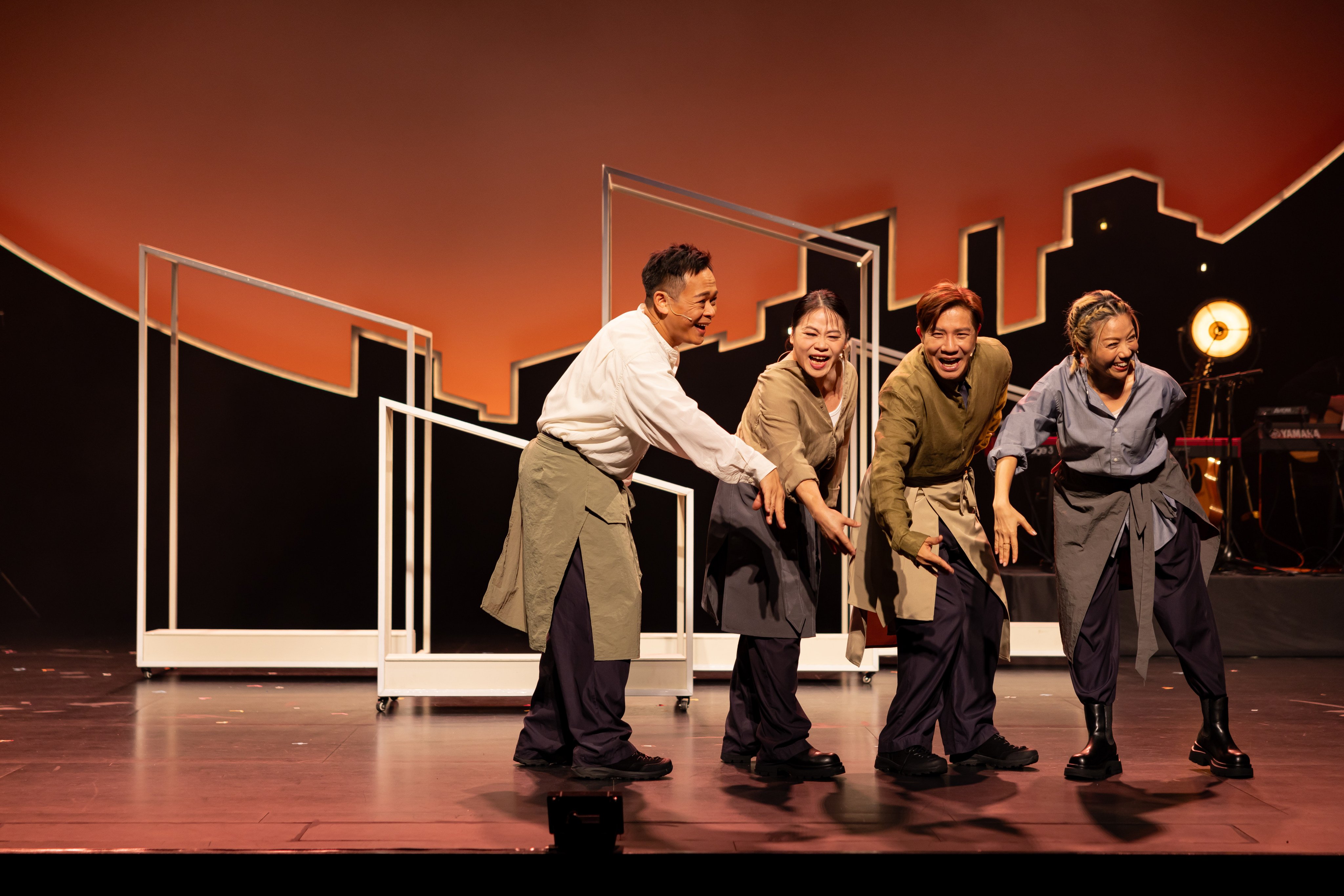 (From left) Windmill Grass Theatre’s Joey Leung, Luna Shaw, Edmond Tong and Kearen Pang perform in a scene from A Taste of Home, a production centred on Hong Kong food culture and history, at the Sai Wan Ho Civic Centre. Photo: courtesy of Windmill Grass Theatre