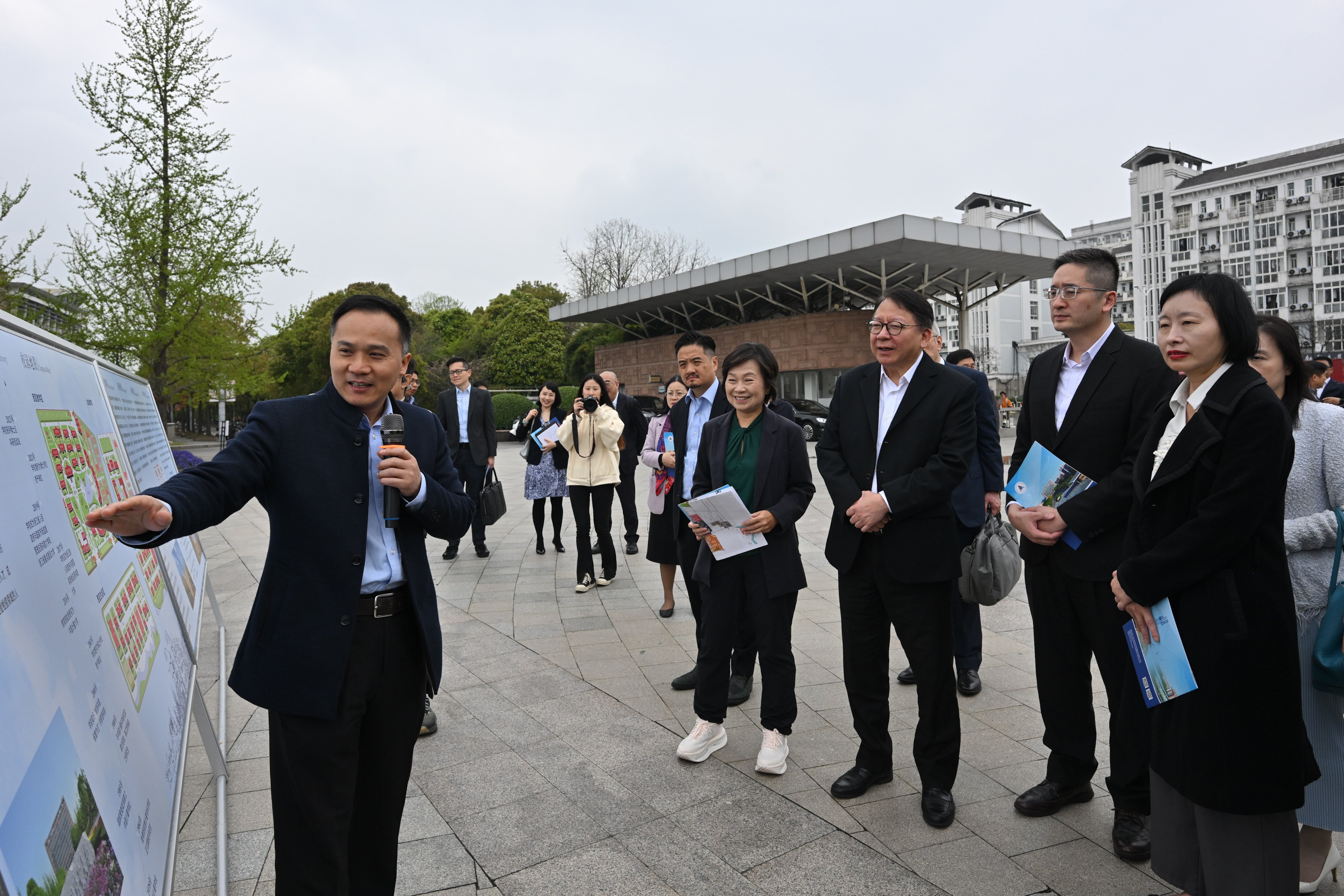 Chief Secretary for Administration Chan Kwok-ki (third from right) leads a working group on the planning and construction of the university town on a visit to Zhejiang in March. He is joined by education chief Choi Yuk-lin (fourth from right). Photo: Handout