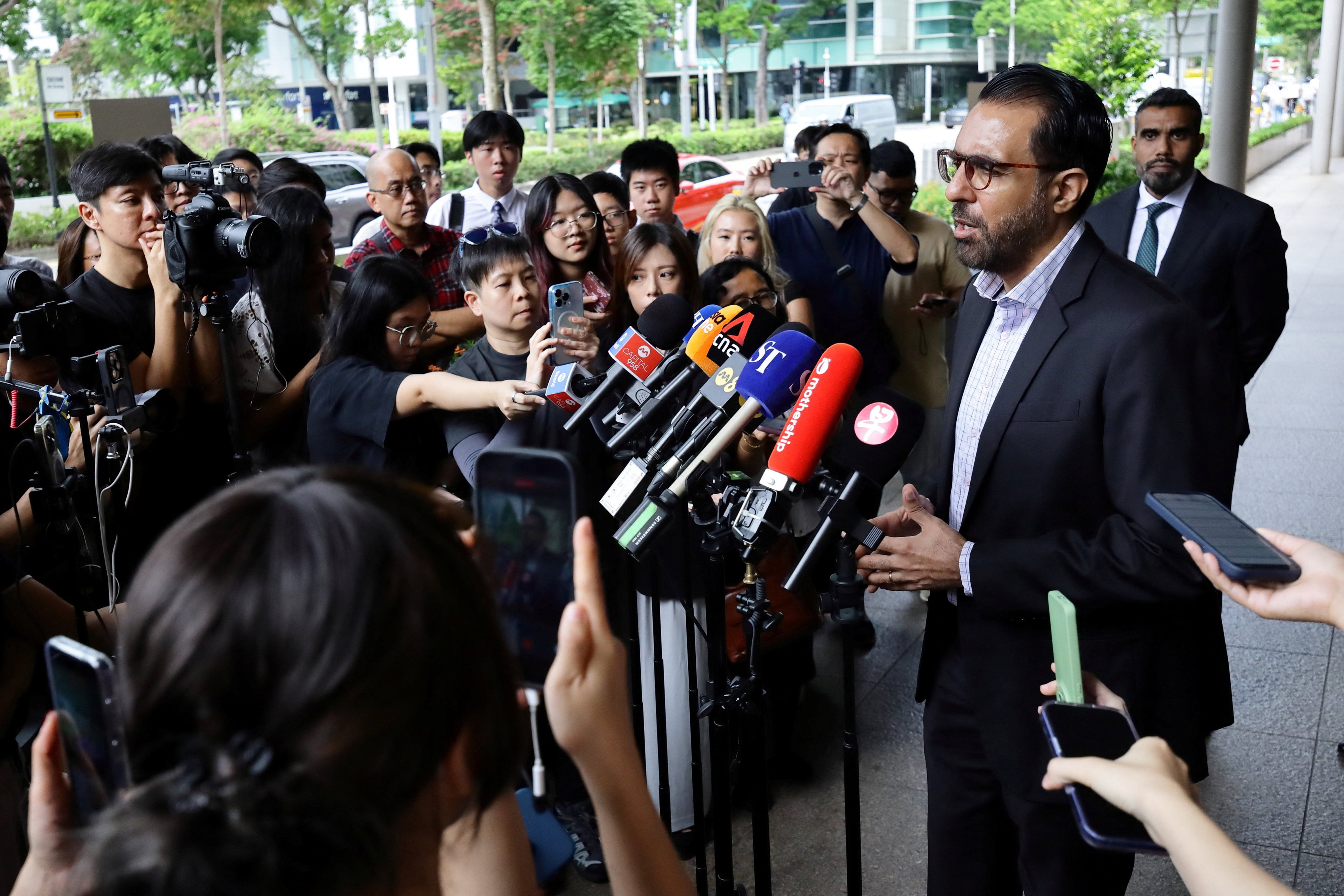 Then leader of the opposition Pritam Singh speaks to the media outside the Supreme Court after his appeal was dismissed in December. Photo: Reuters