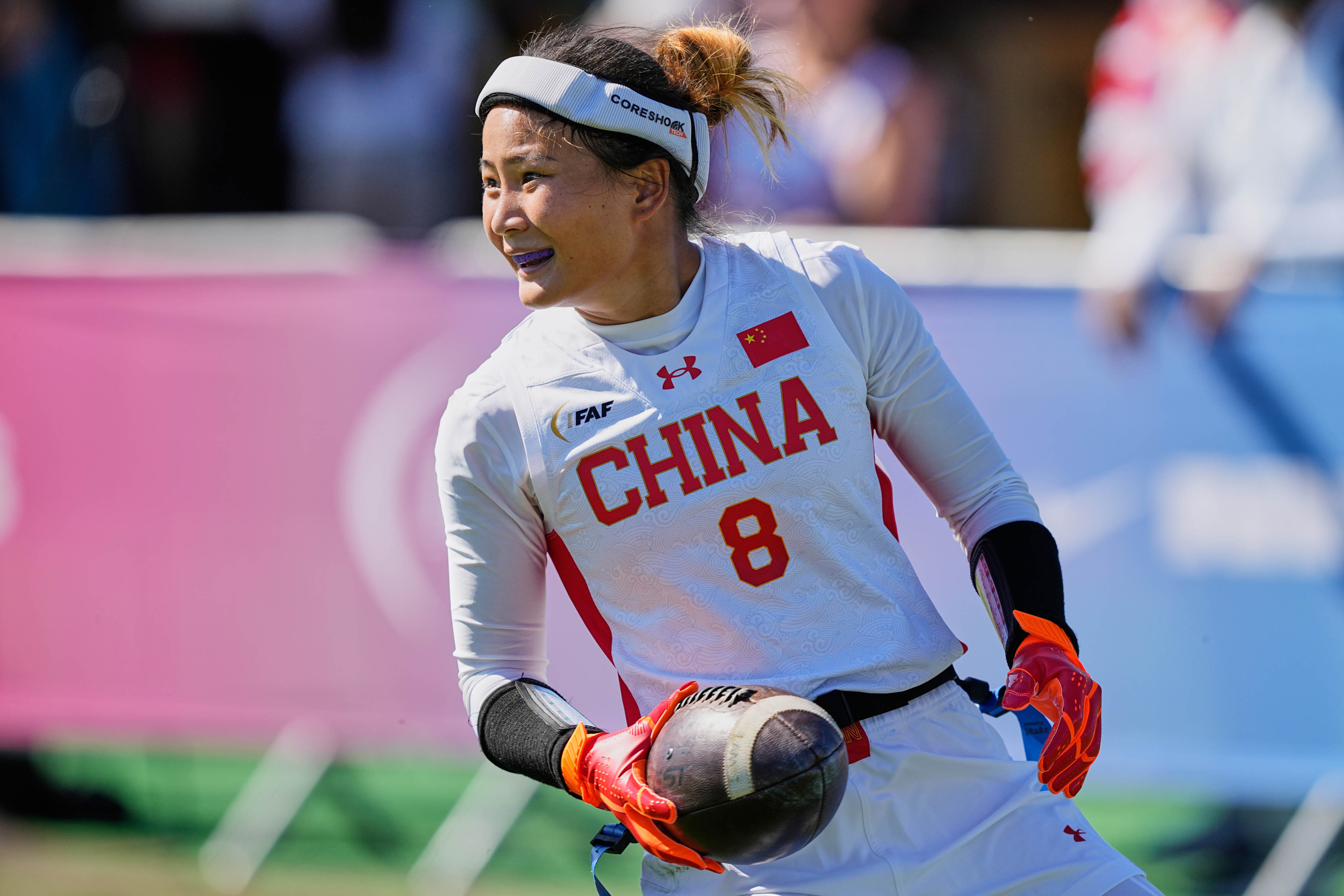 Lin Wenze is one of the players representing China at the Flag Football World Championship in Germany. Photo: AP