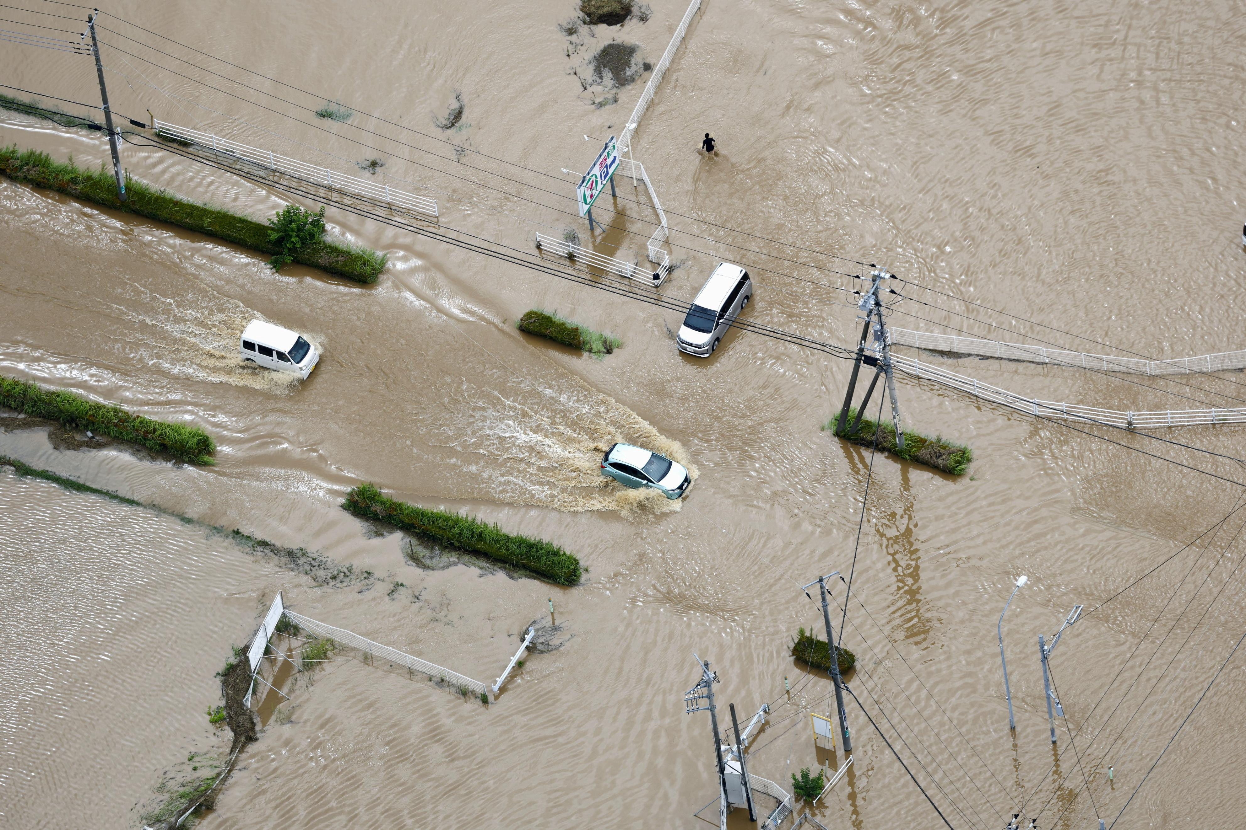 A flooded area in Oamishirasato, Chiba Prefecture, on Friday morning. Photo: Kyodo/Reuters