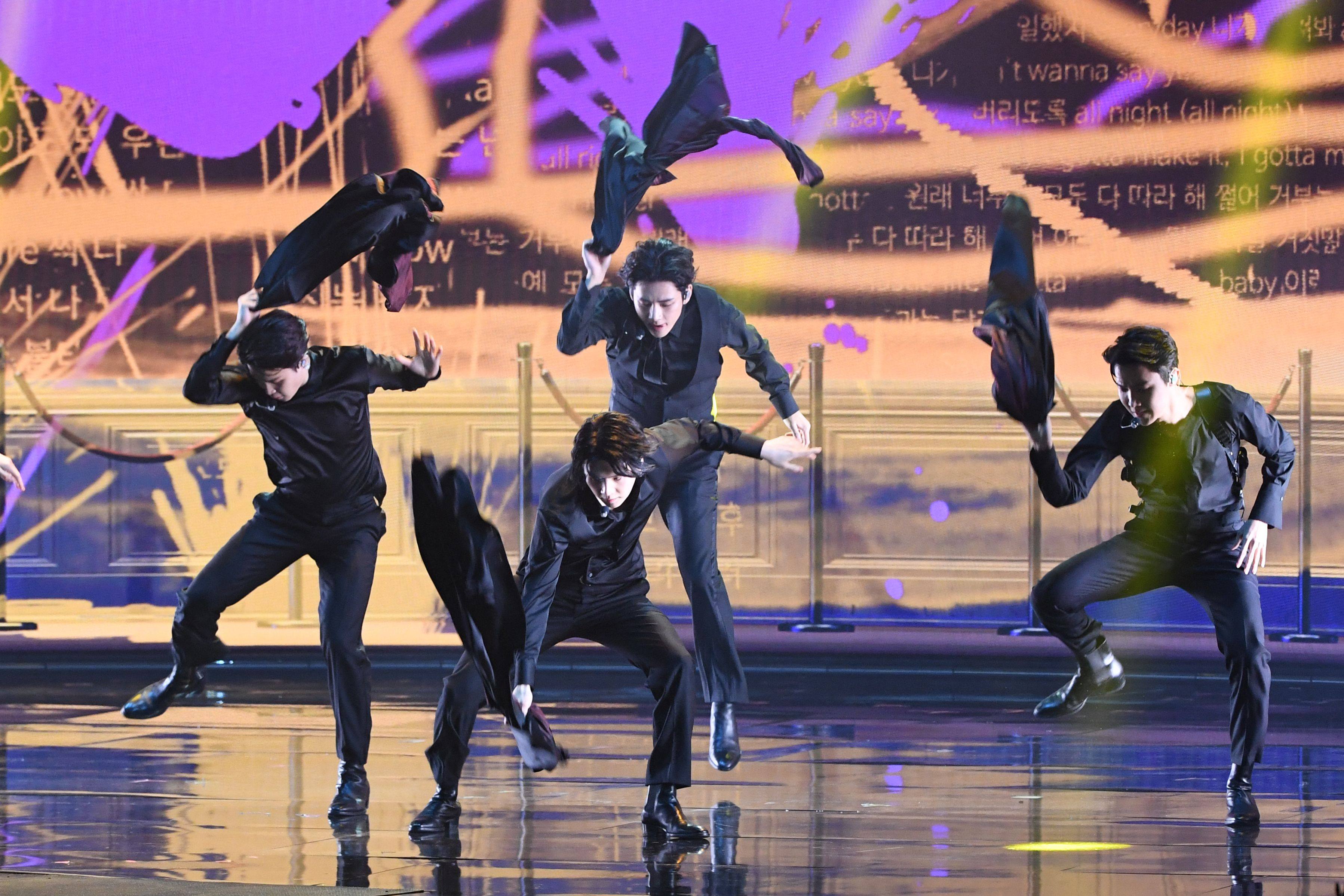BTS perform onstage during the 2022 Grammy Awards in Las Vegas. Photo: AFP