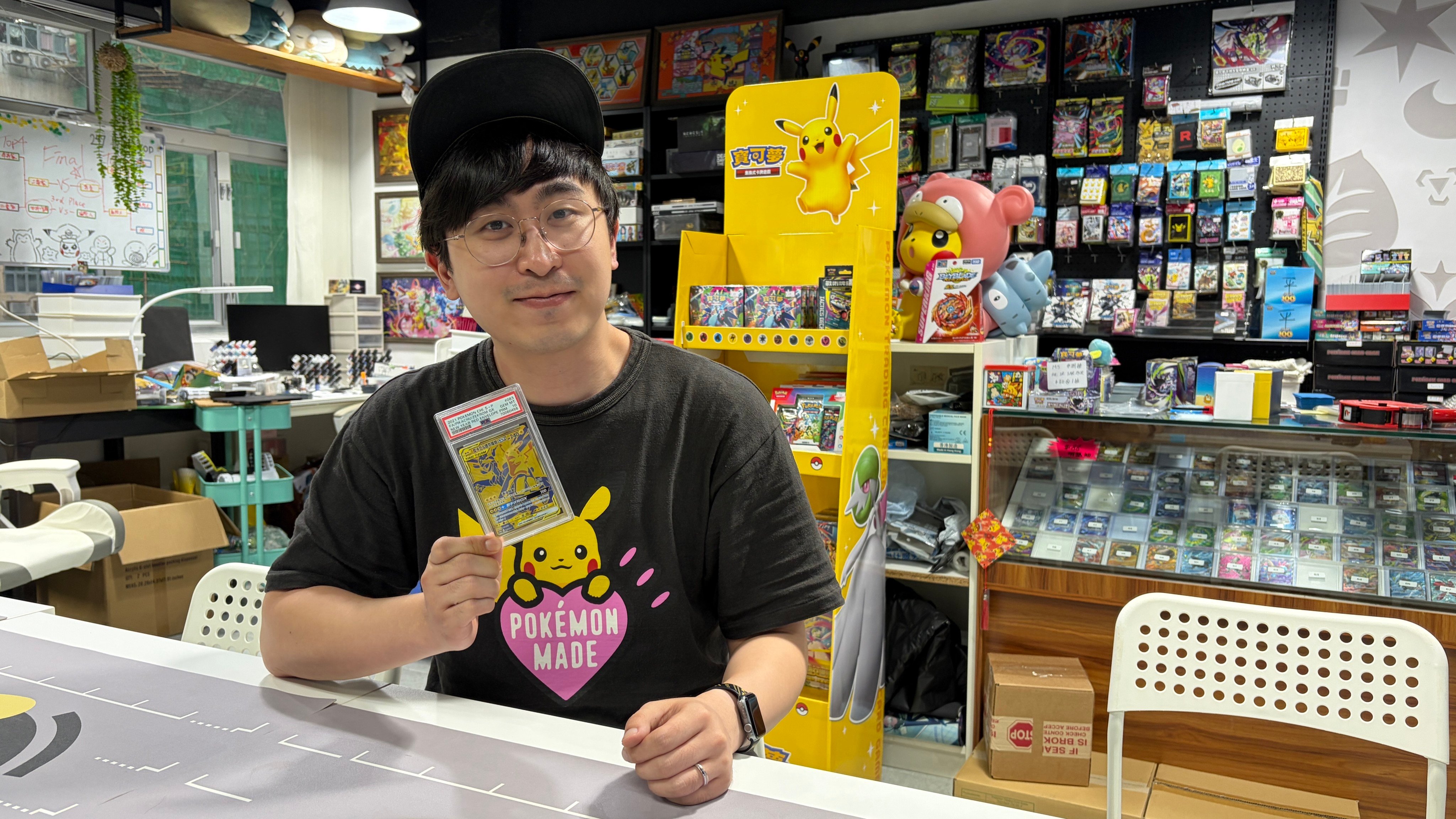Yeung Wing-kit is the owner of 247 PokeStop in Tseun Wan, a card store and licensed “gym” for competitive events. He has been collecting Pokemon trading cards since 2019 and competed in the 2023 Pokemon World Championships in Yokohama, Japan. Photo: Sean Cheng