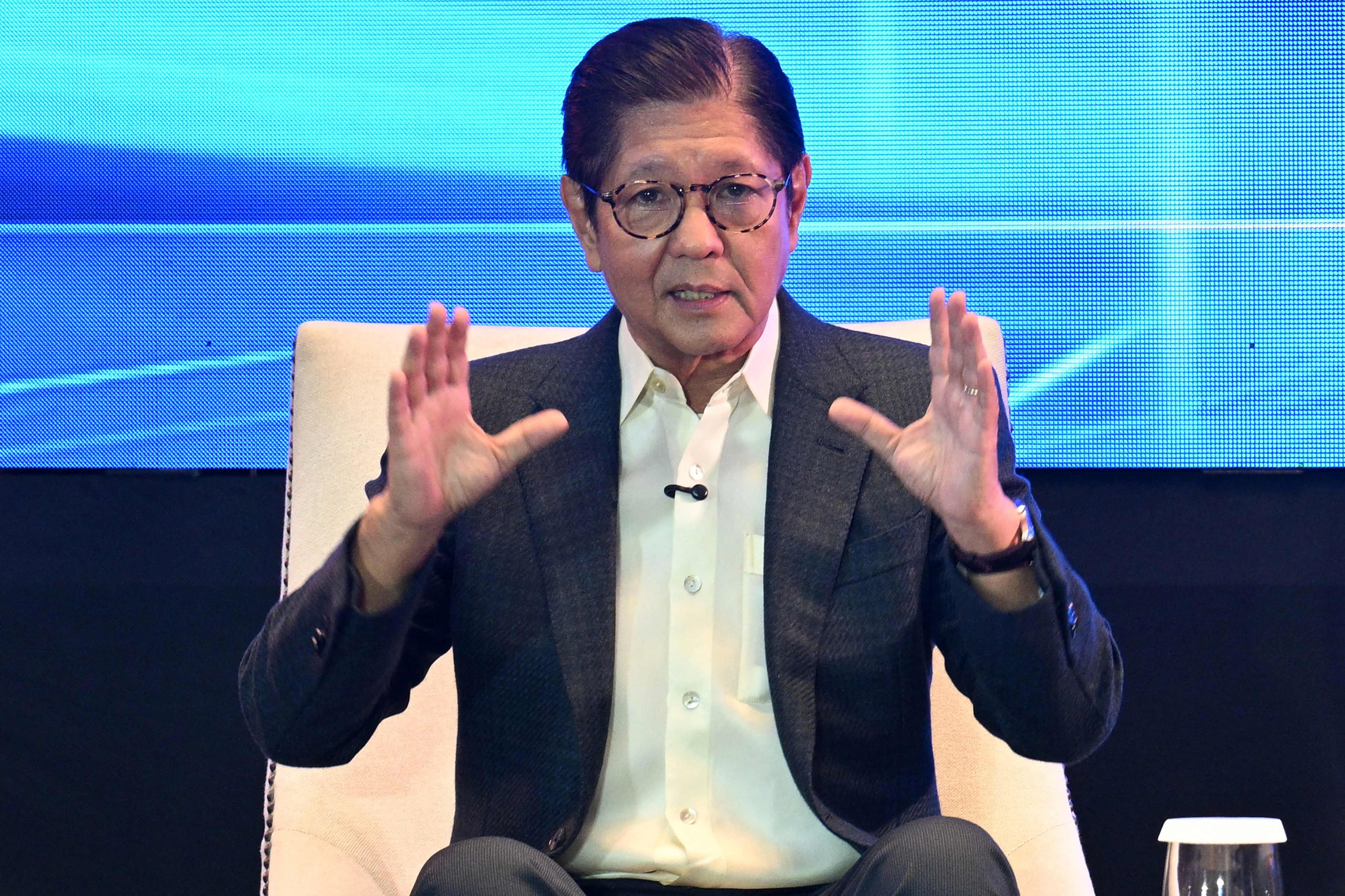 Philippine President Ferdinand Marcos Jnr speaks at a Foreign Correspondents’ Association of the Philippines forum on Friday. Photo: AFP