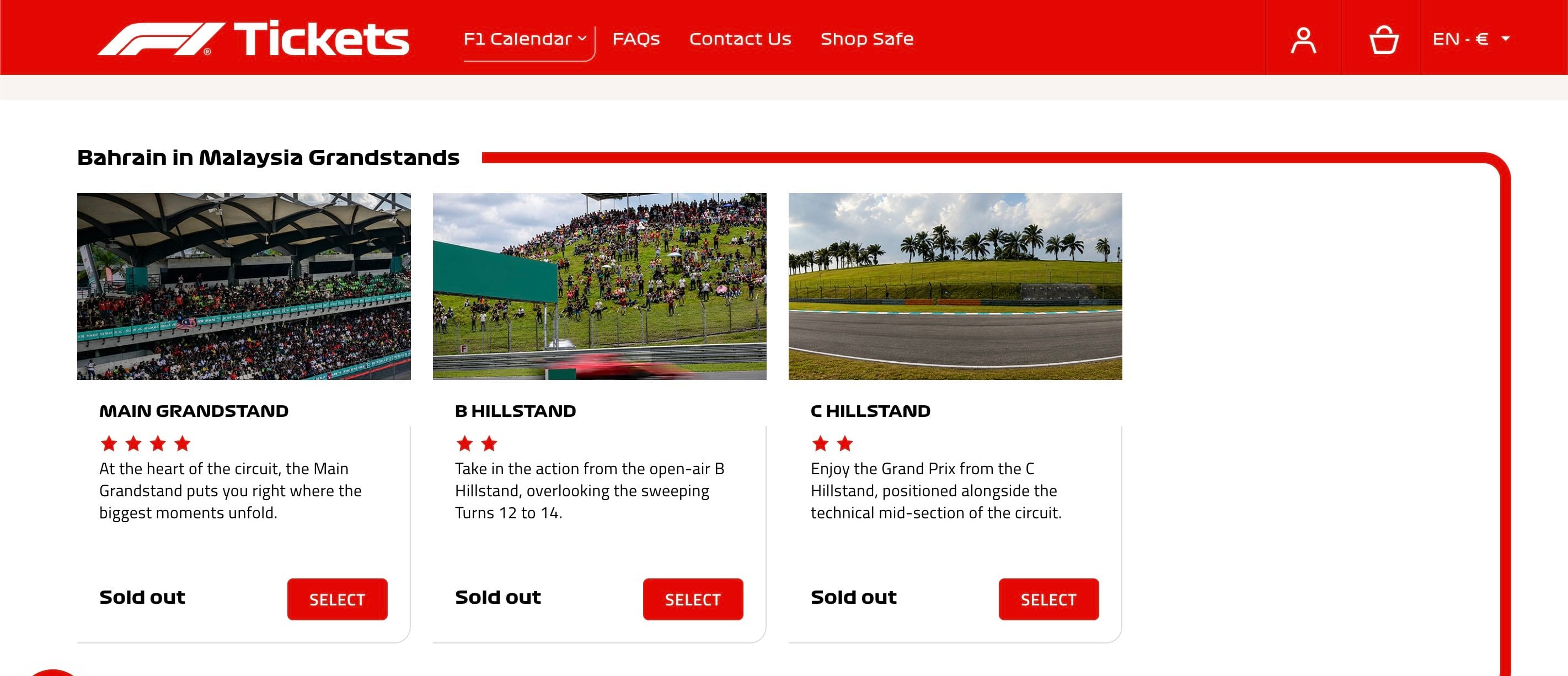 The official F1 website shows that tickets in several categories for the race in Malaysia in October were sold out. Photo: F1