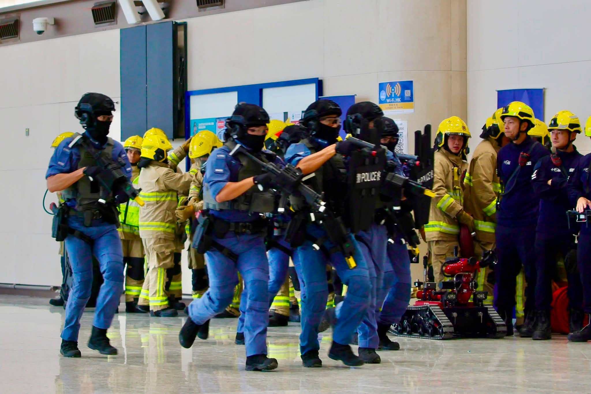 Police officers take part in Saturday’s counterterrorism exercise. Photo: Handout