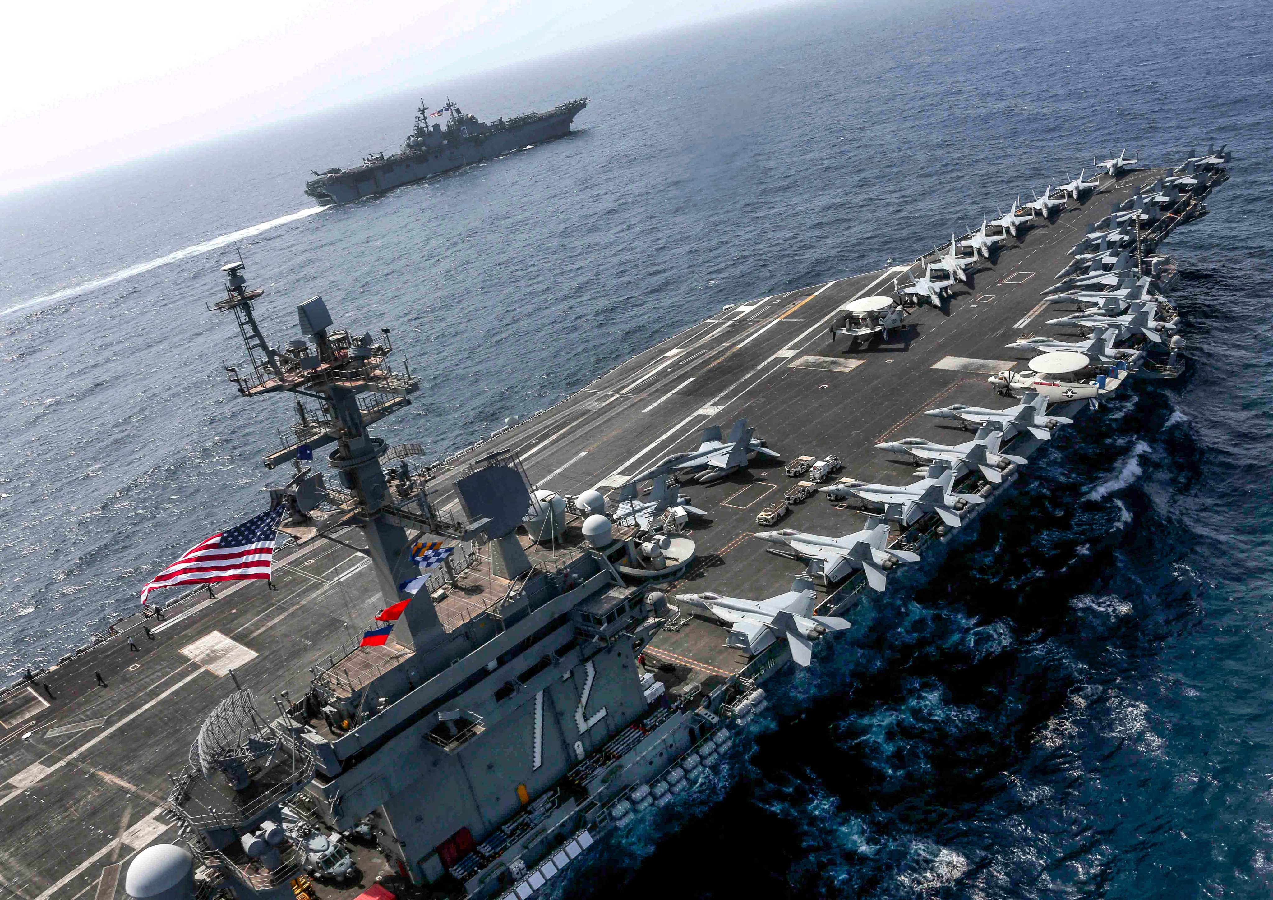 The USS Abraham Lincoln and conducts operations in the Arabian Sea, in an image released in May 2019. Photo: Navy Office of Information via AFP