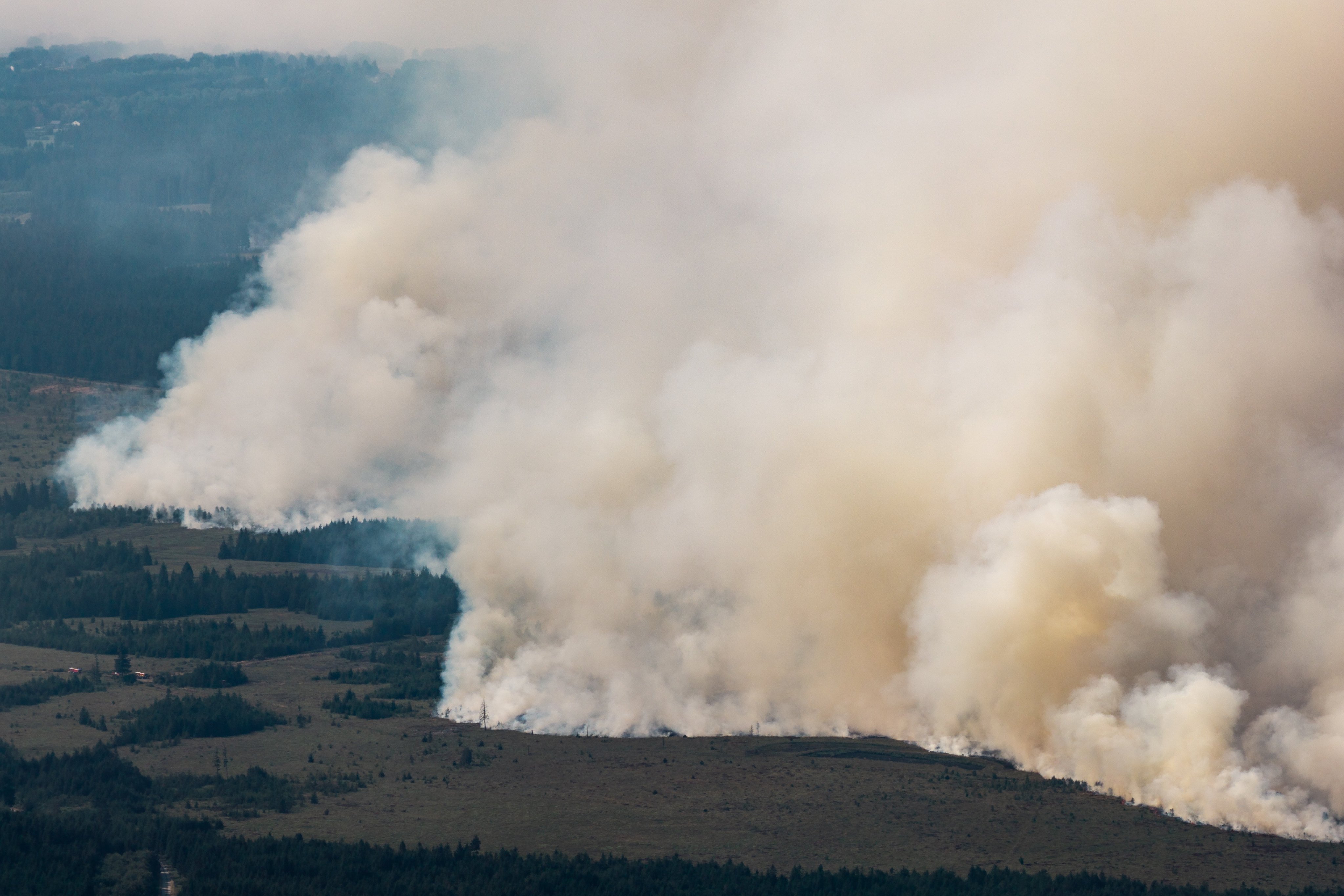 Smoke from a massive wildfire in Belgium’s Hohes Venn region is seen from Germany, on Sunday. Photo: dpa