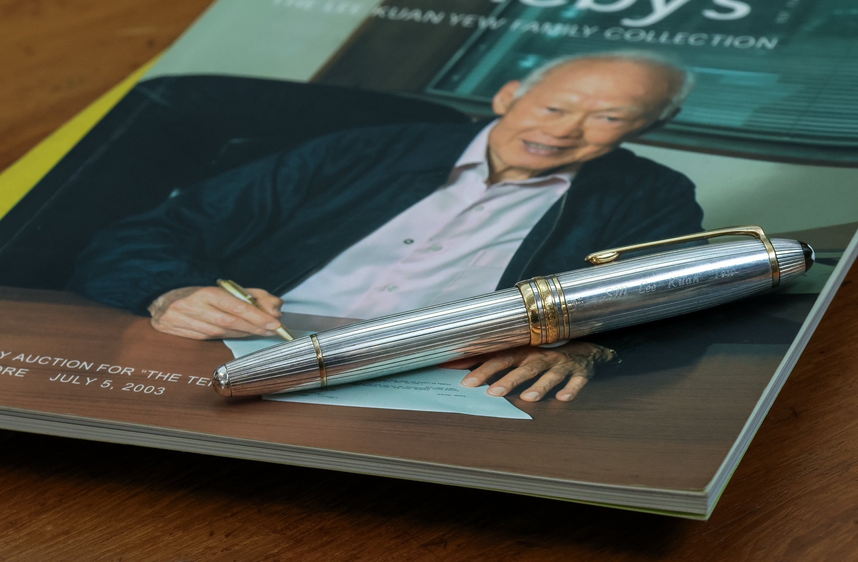 A silver Montblanc Meisterstuck No 146 fountain pen belonging to Singapore’s founding prime minister Lee Kuan Yew sells for S$461,500 on Sunday. Photo: Handout