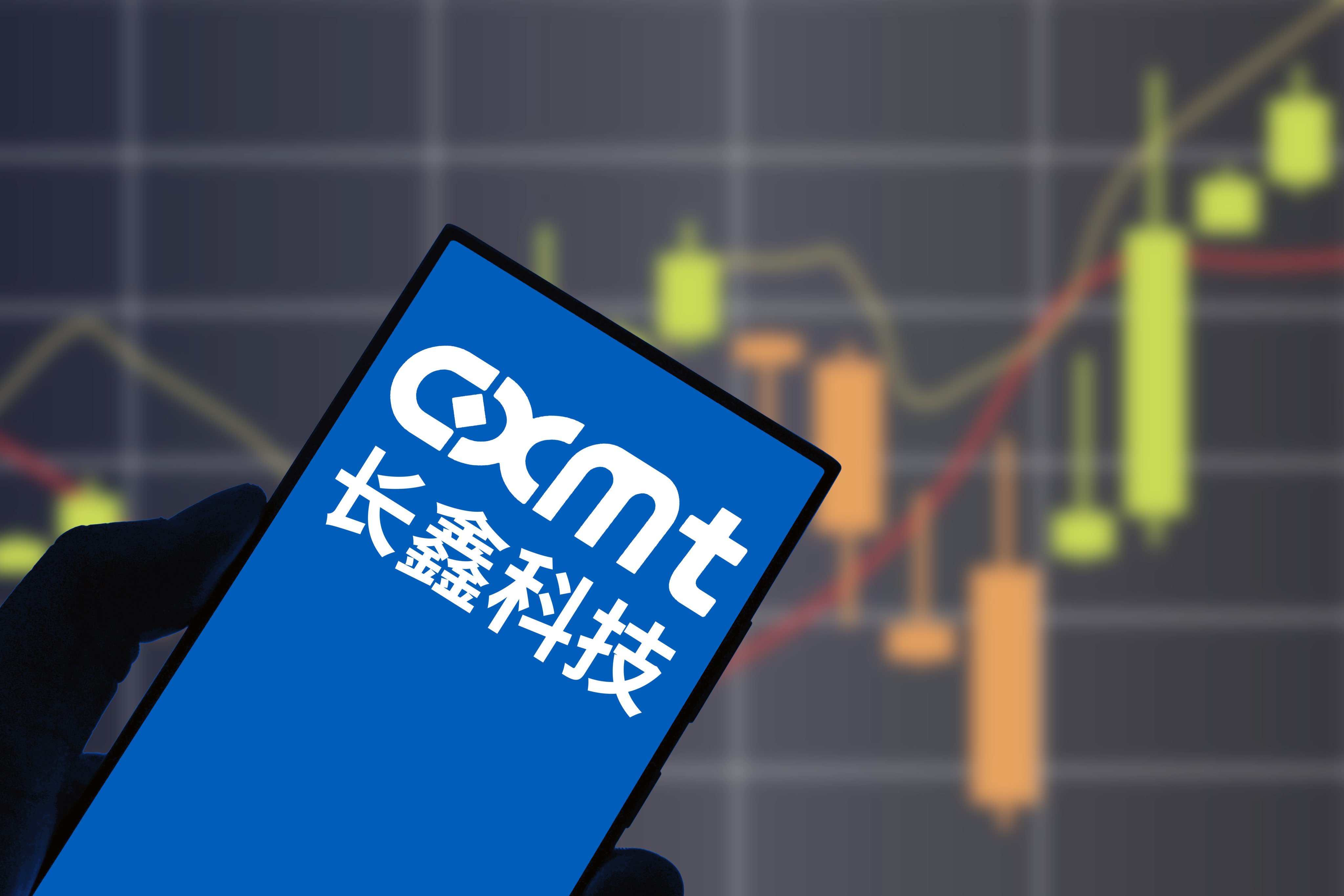 The logo of ChangXin Memory Technologies (CXMT) is displayed on a smartphone screen in this photo illustration from July. Photo: Getty Images