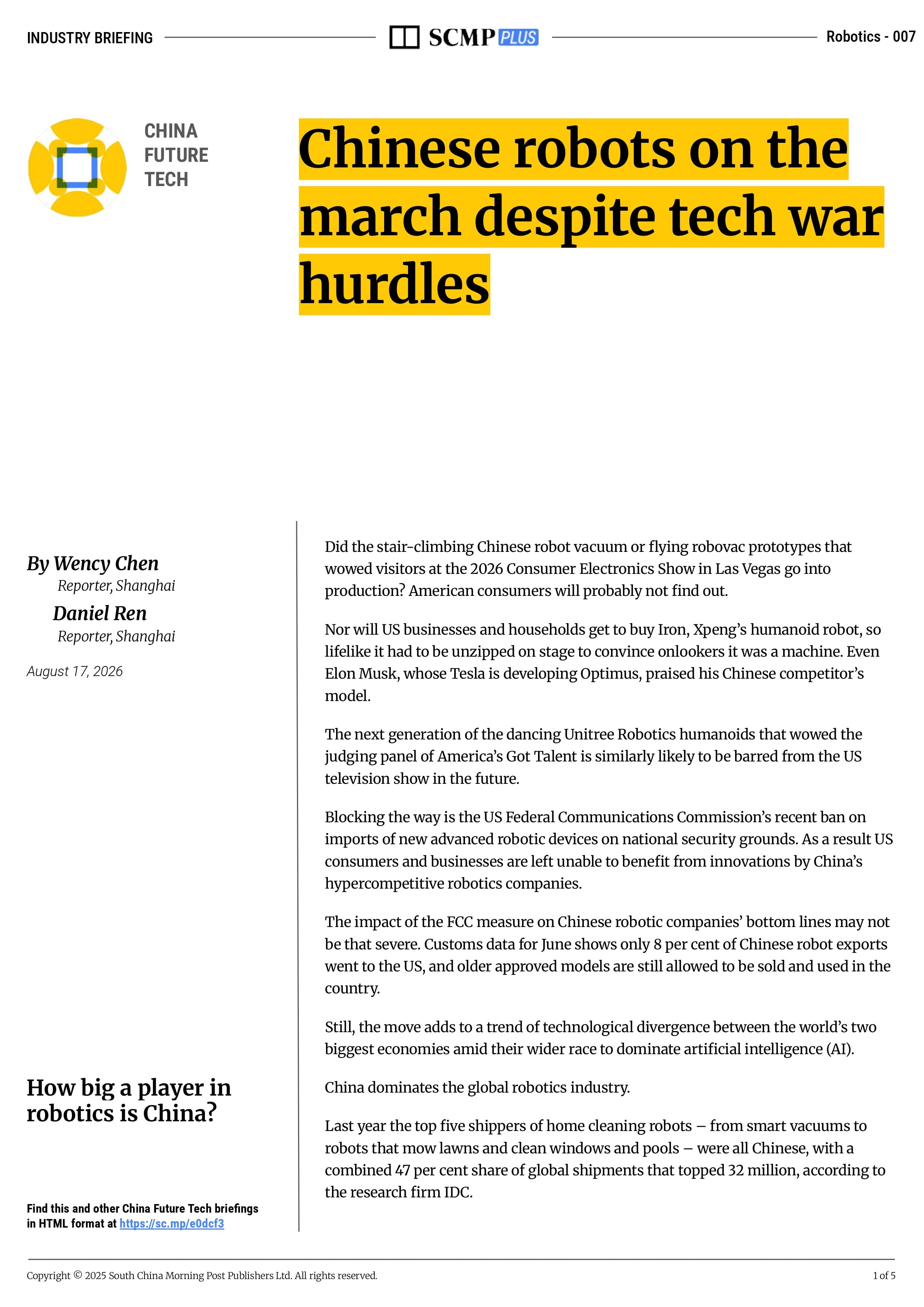 Chinese robots on the march despite tech war hurdles