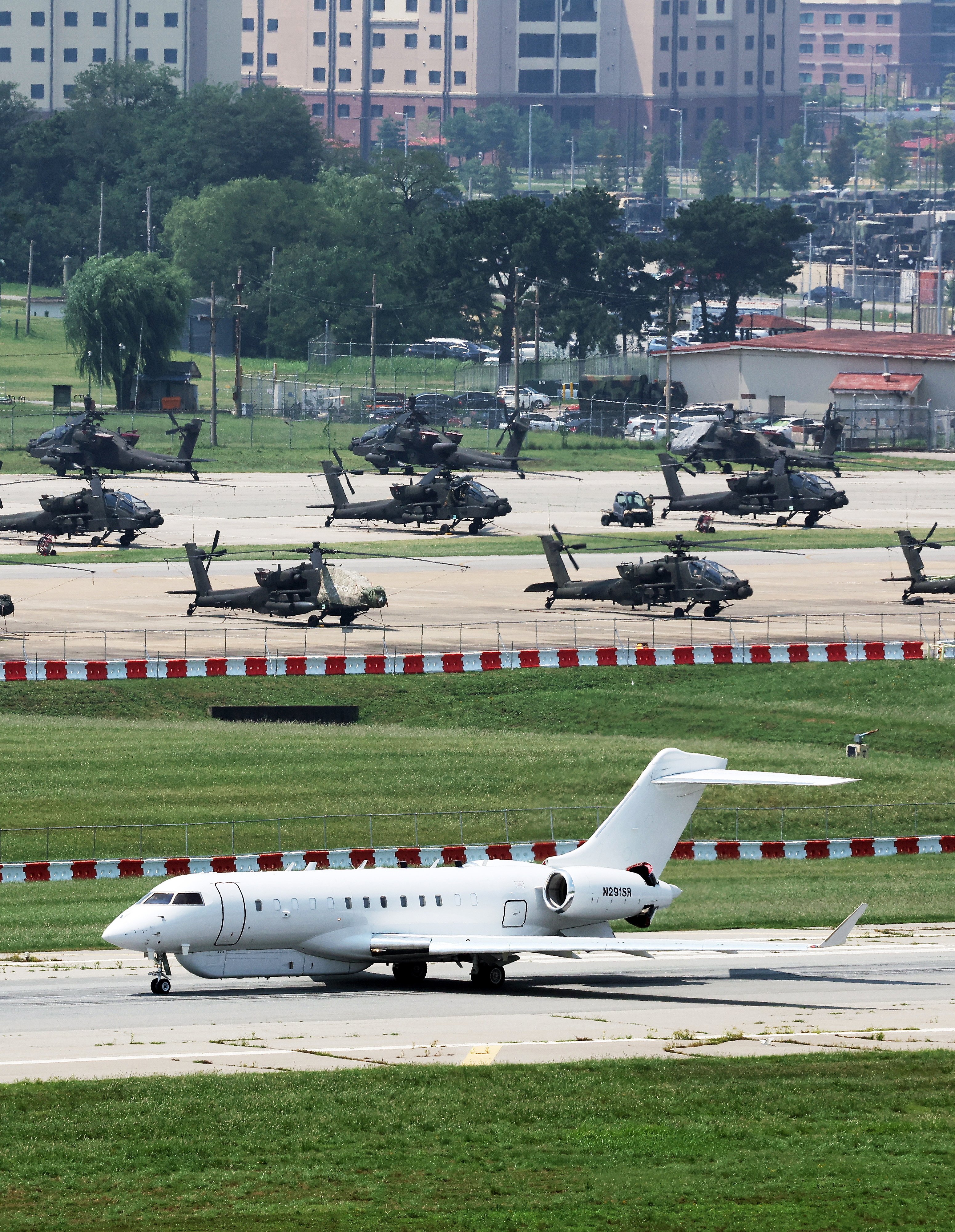 Helicopters seen at the US Army’s Camp Humphreys near Pyeongtaek, South Korea, on Tuesday. Photo: EPA