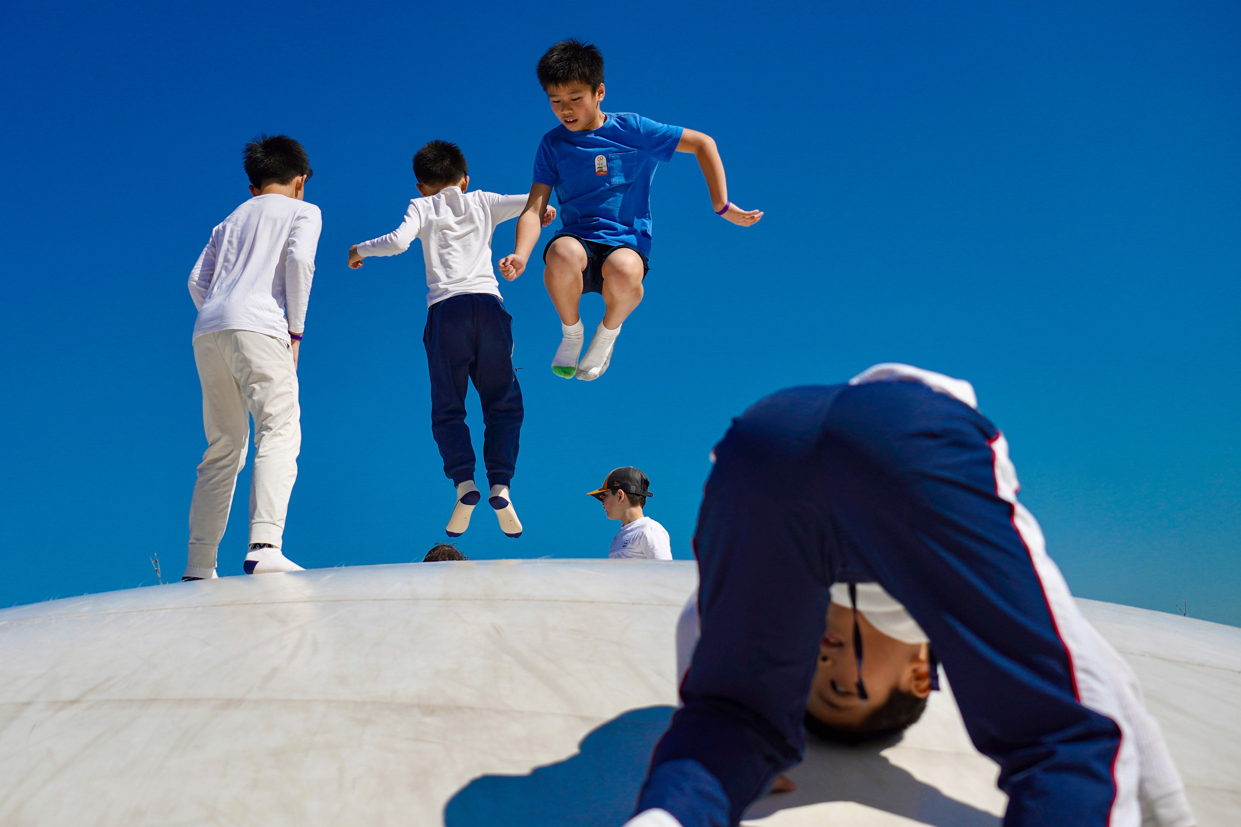 Boys play at Sai Ying Pun Harbourfront Park. Hong Kong recorded a record low of 31,100 births in 2025 despite government incentives to boost the birth rate. Photo: Karma Lo