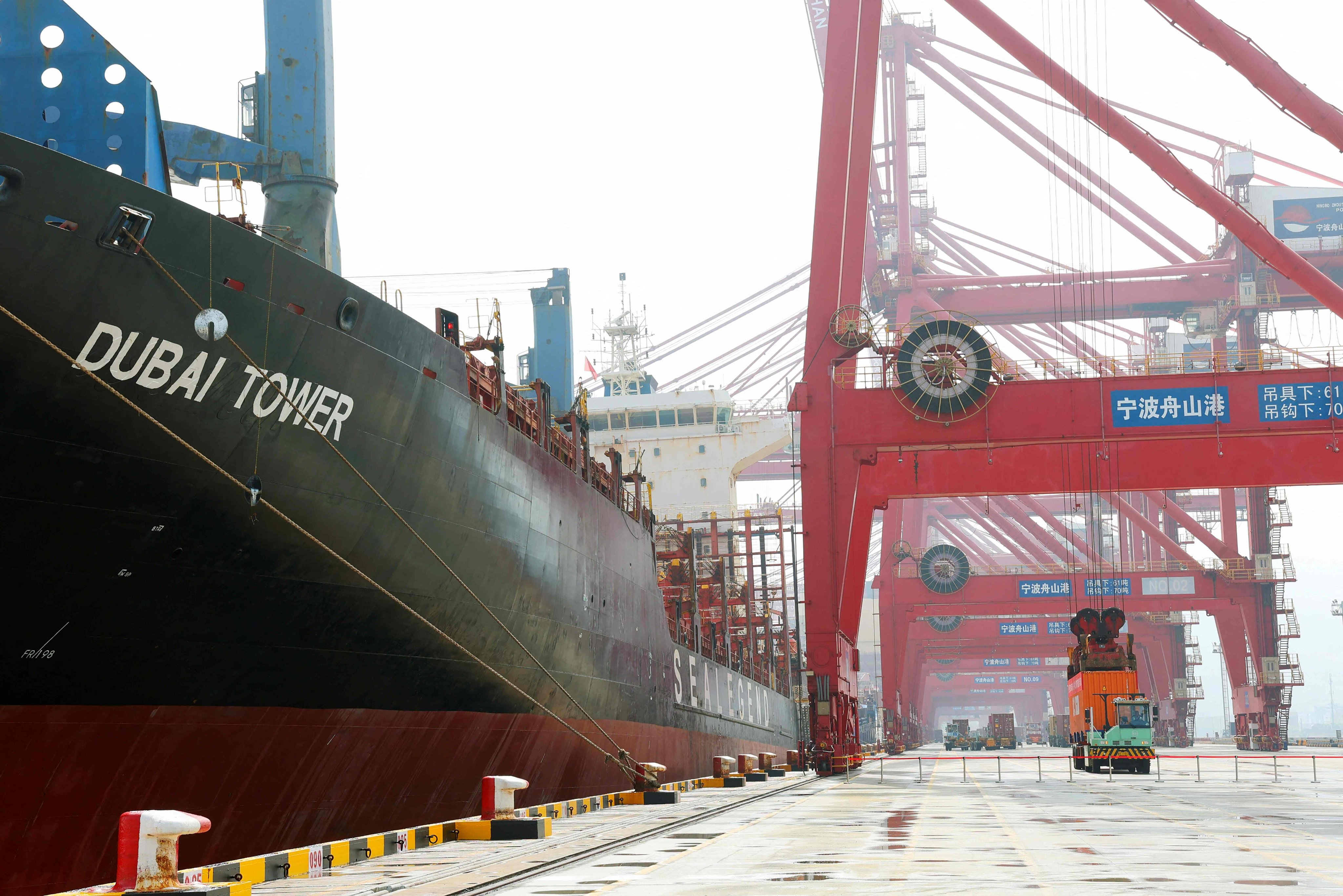 The ship Dubai Tower, operated by Sea Legend, at Ningbo-Zhoushan port in Ningbo, eastern China’s Zhejiang province, on Saturday. Photo: AFP