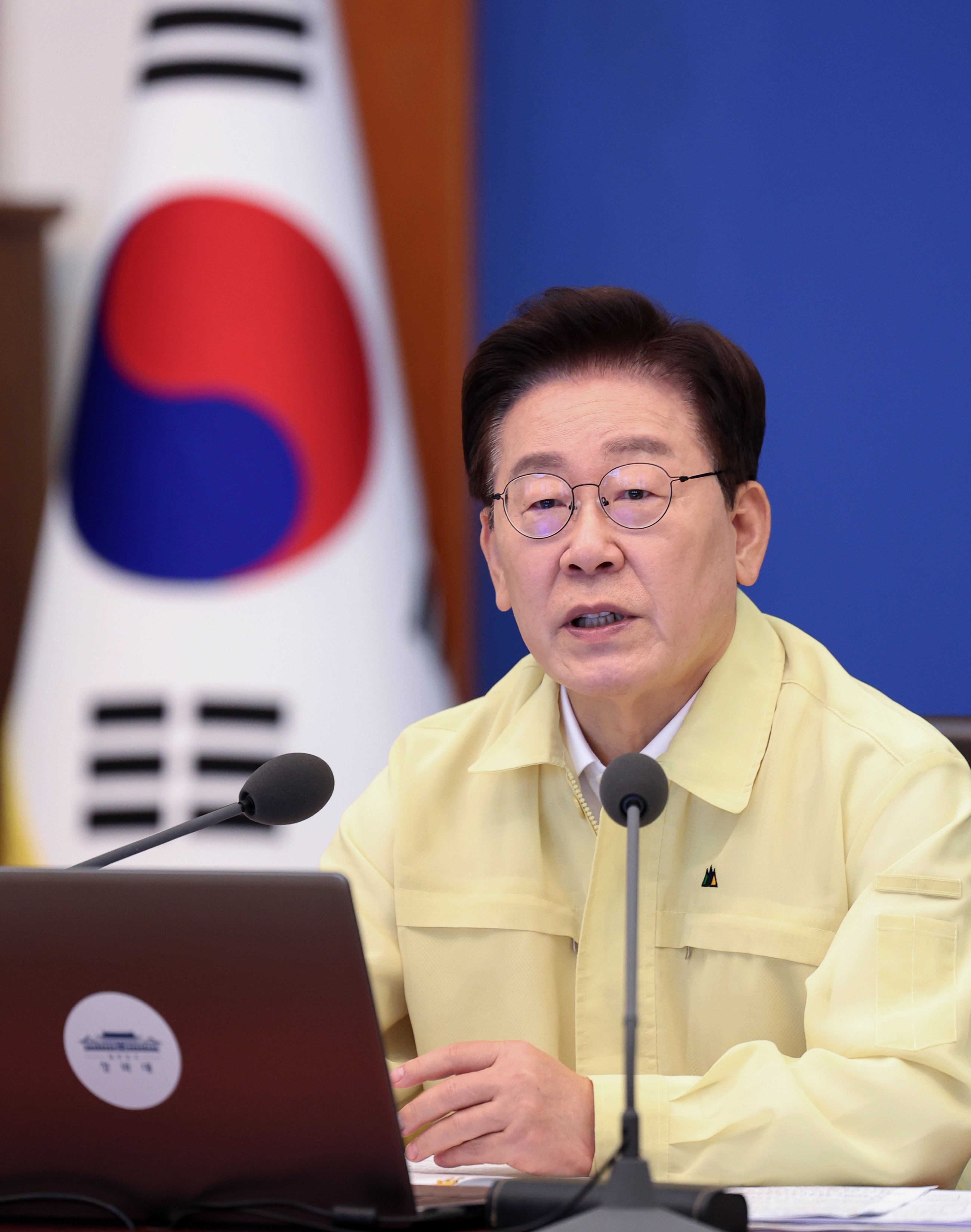 South Korean President Lee Jae Myung speaks during a cabinet meeting at the presidential office in Seoul on Tuesday, Photo: Yonhap/AP
