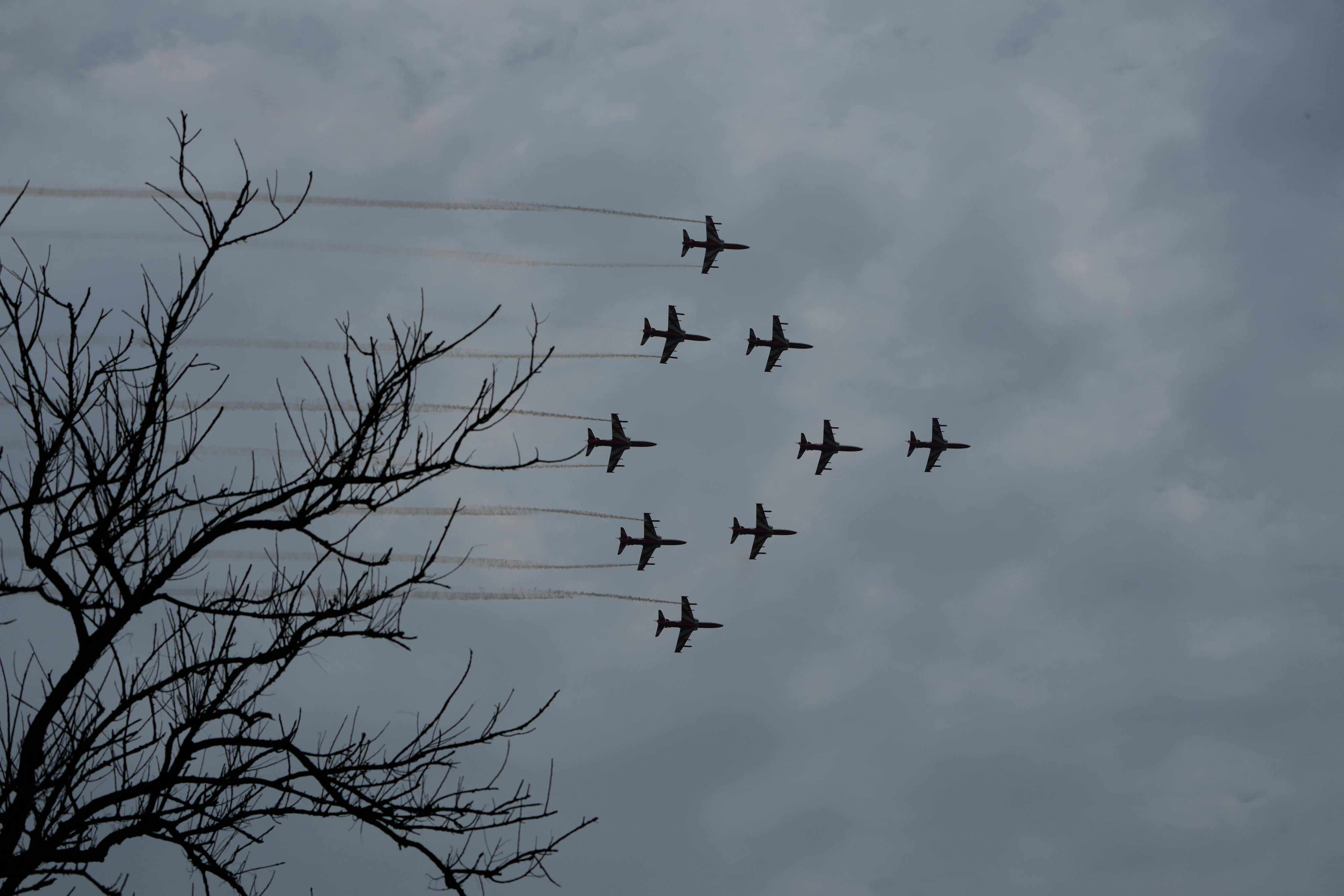 An aerobatic team from the Indian Air Force performs at the Air Force Academy in Dundigal, on the outskirts of Hyderabad in June. Photo: AP