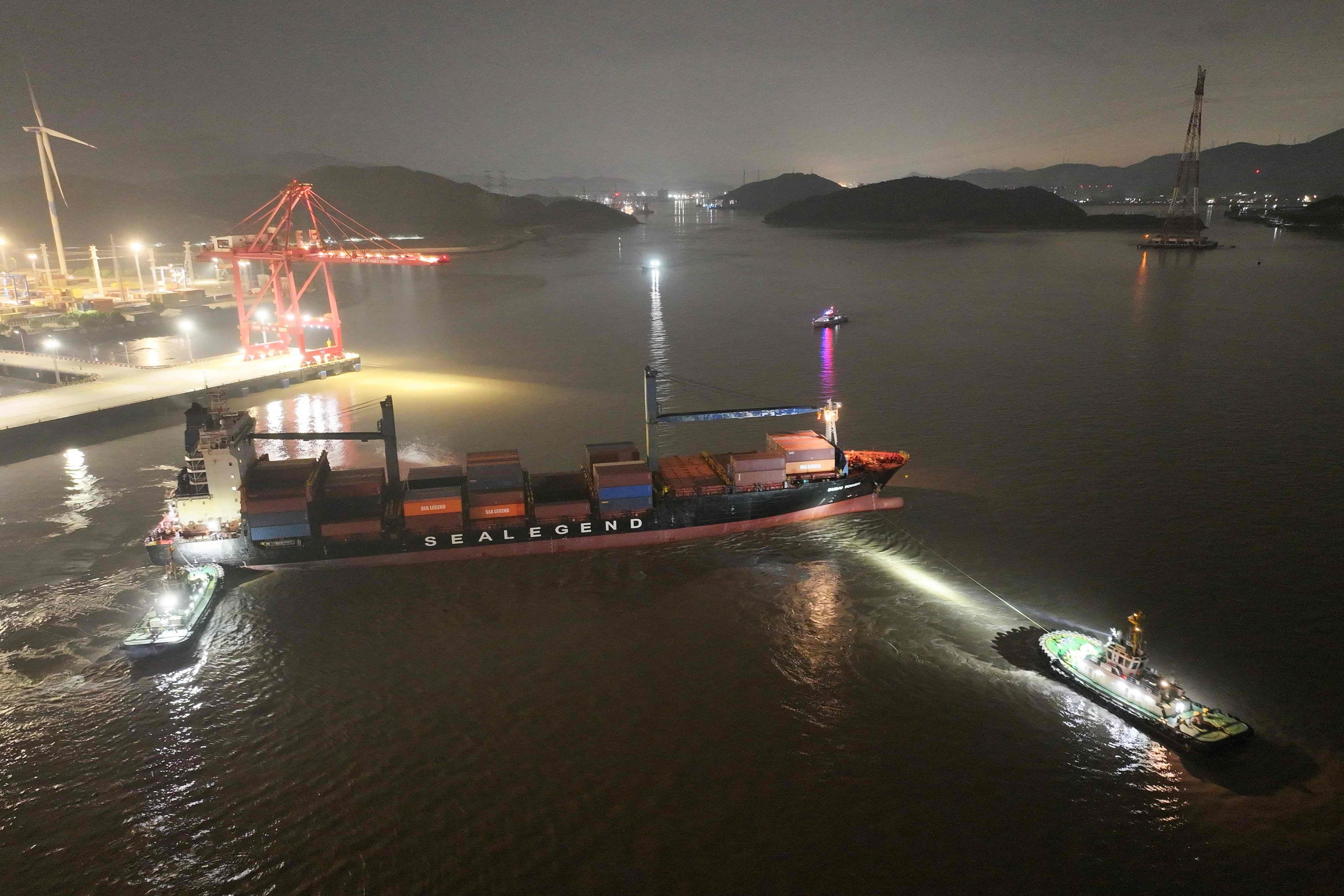 A Sea Legend container ship sets sail on the first trip for a new service via the Arctic. Photo: Handout via AFP