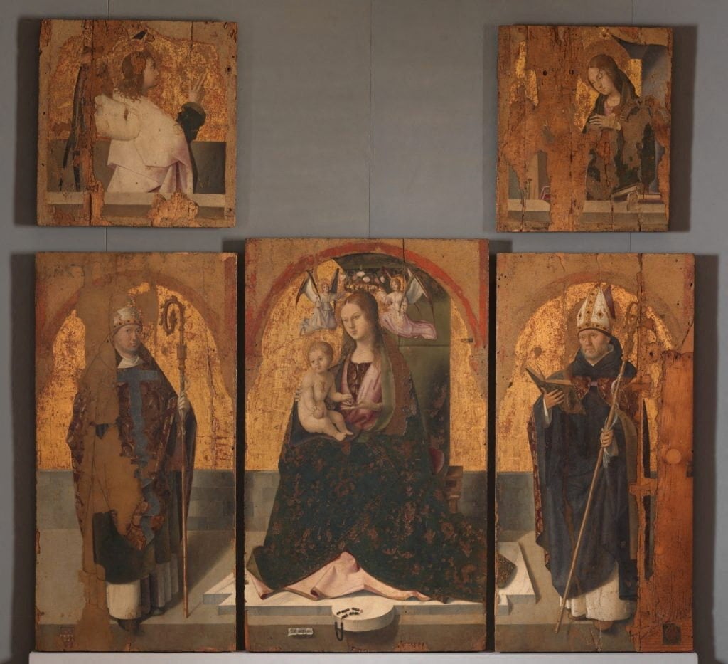 The surviving panels of Antonello da Messina’s 1473 “Polittico di San Gregorio” (San Gregorio Polyptych), at the Museo Regionale Accascina in Messina, Italy. Photo: Courtesy of Museo Regionale Accascina Messina / Handout via Reuters
