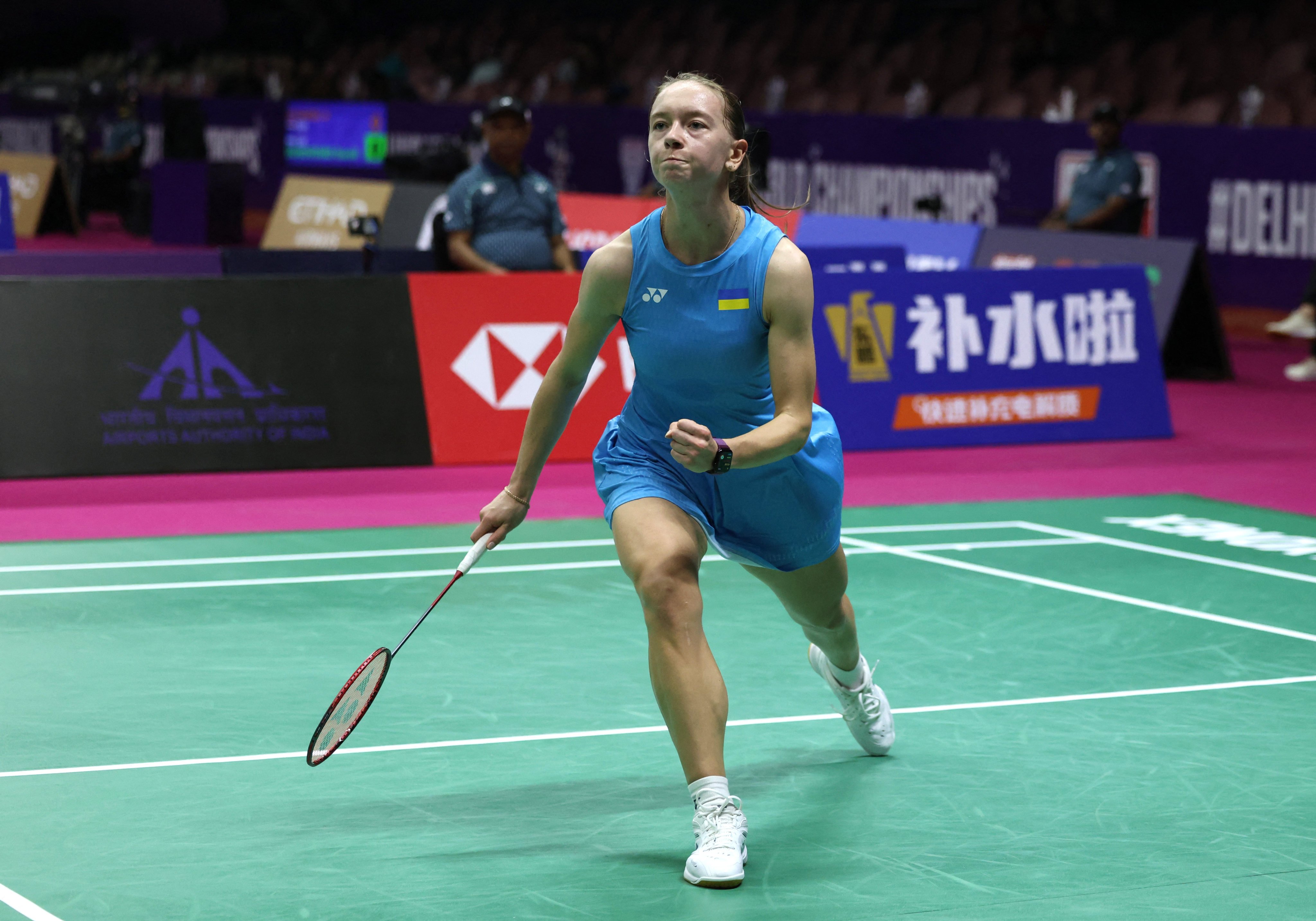 Yevheniia Kantemyr jn action during her first-round singles victory over Germany’s Miranda Wilson. Photo: Reuters