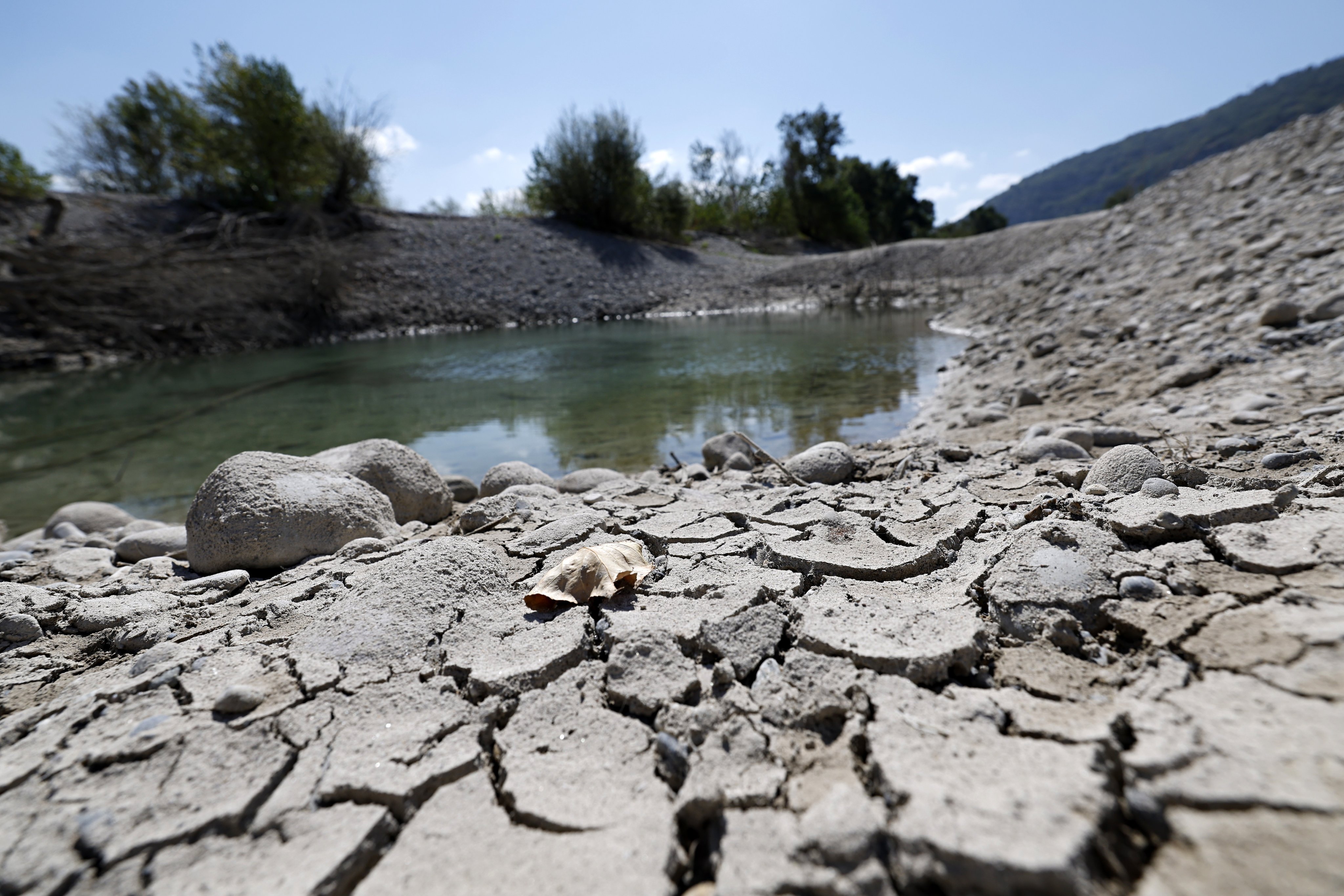 The dried-out waterbed of the Lac du Broc due to drought in Le Broc near Nice, southern France, on Wednesday. The south of France is experiencing dry weather and drought. Photo: EPA