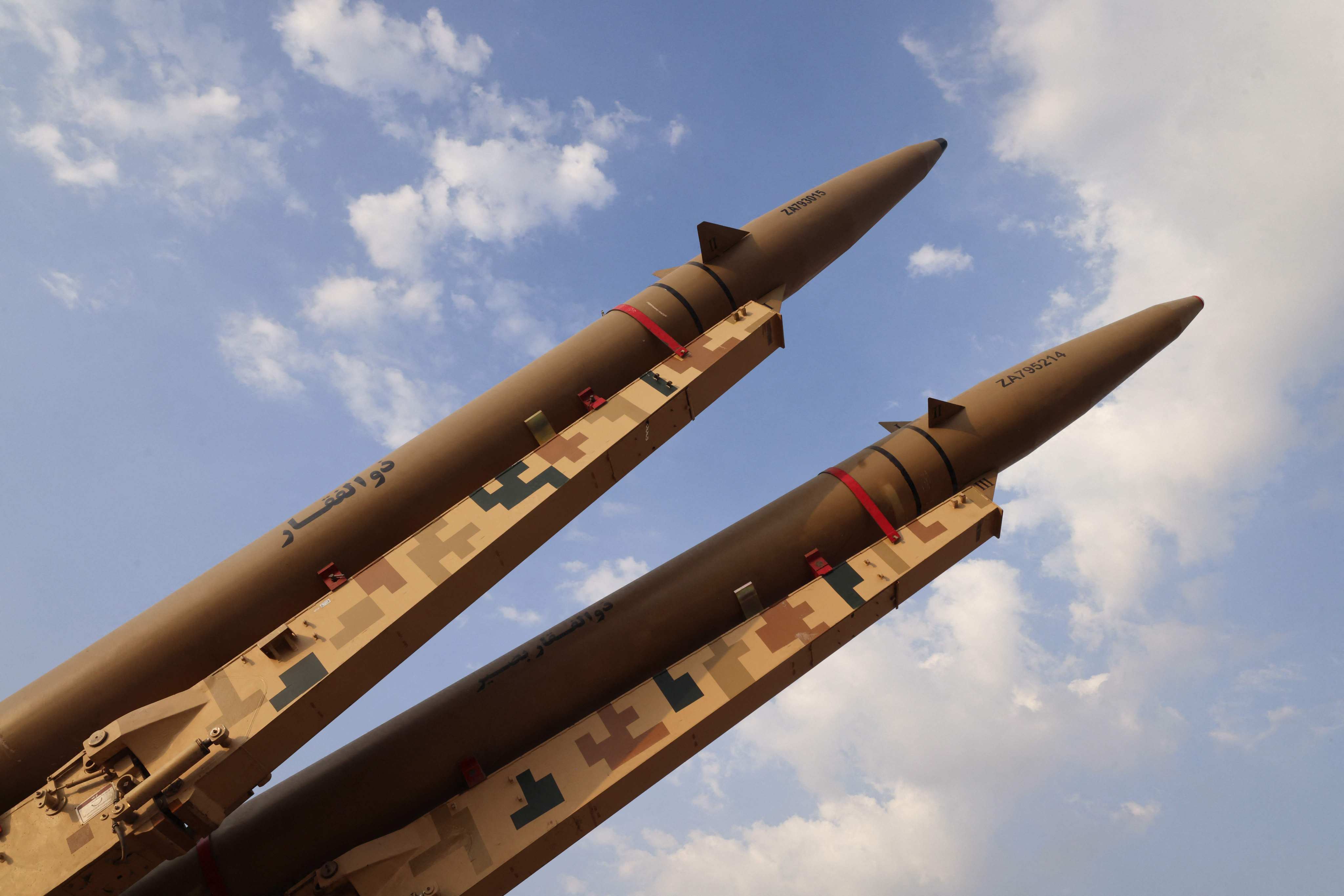 Iranian-made Zolfaghar missiles are displayed at Azadi Square in Tehran on August 2. Photo: AFP