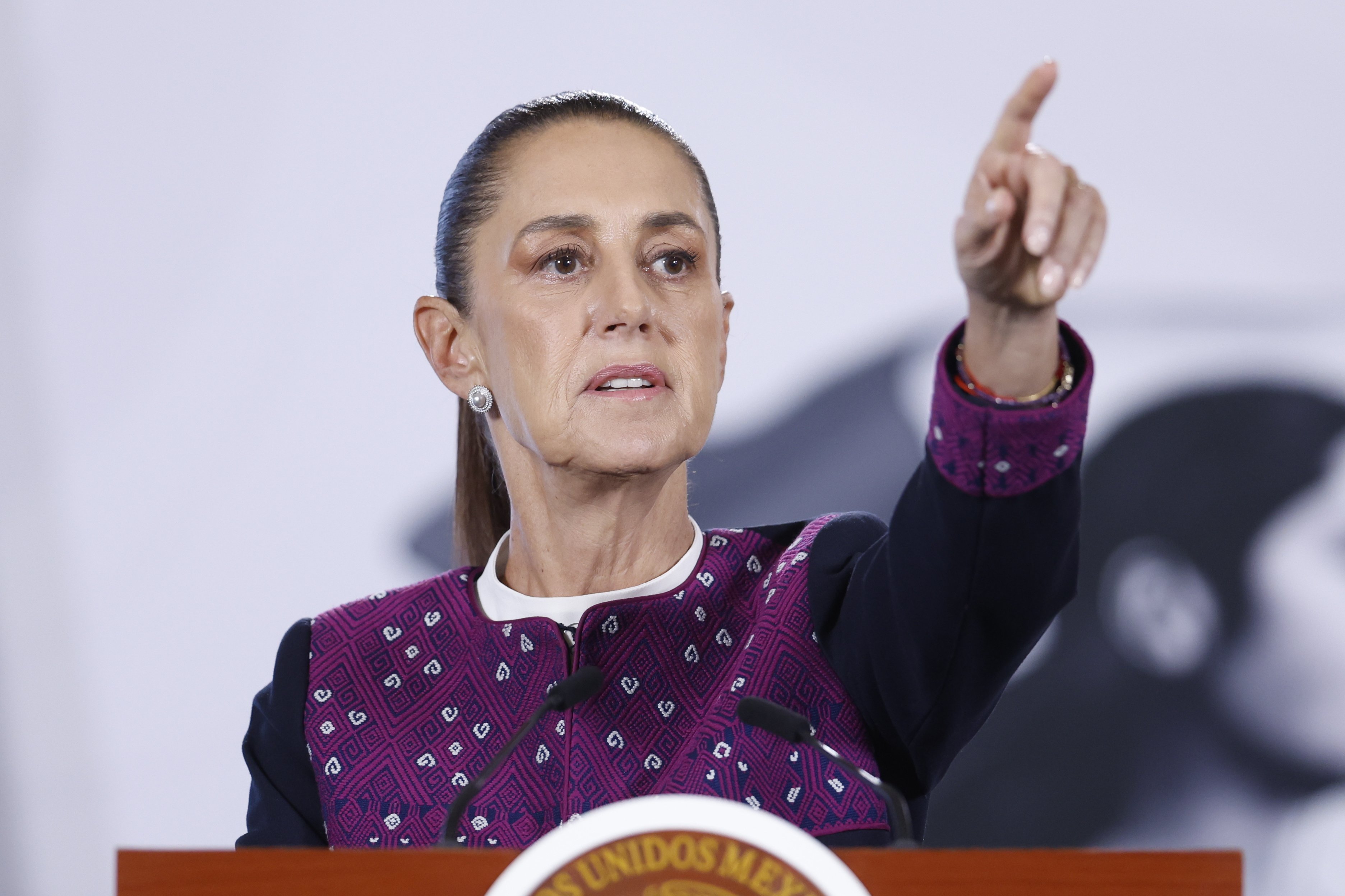 Mexican President Claudia Sheinbaum speaks during a press conference at the National Palace in Mexico City on August 5. Photo: EPA
