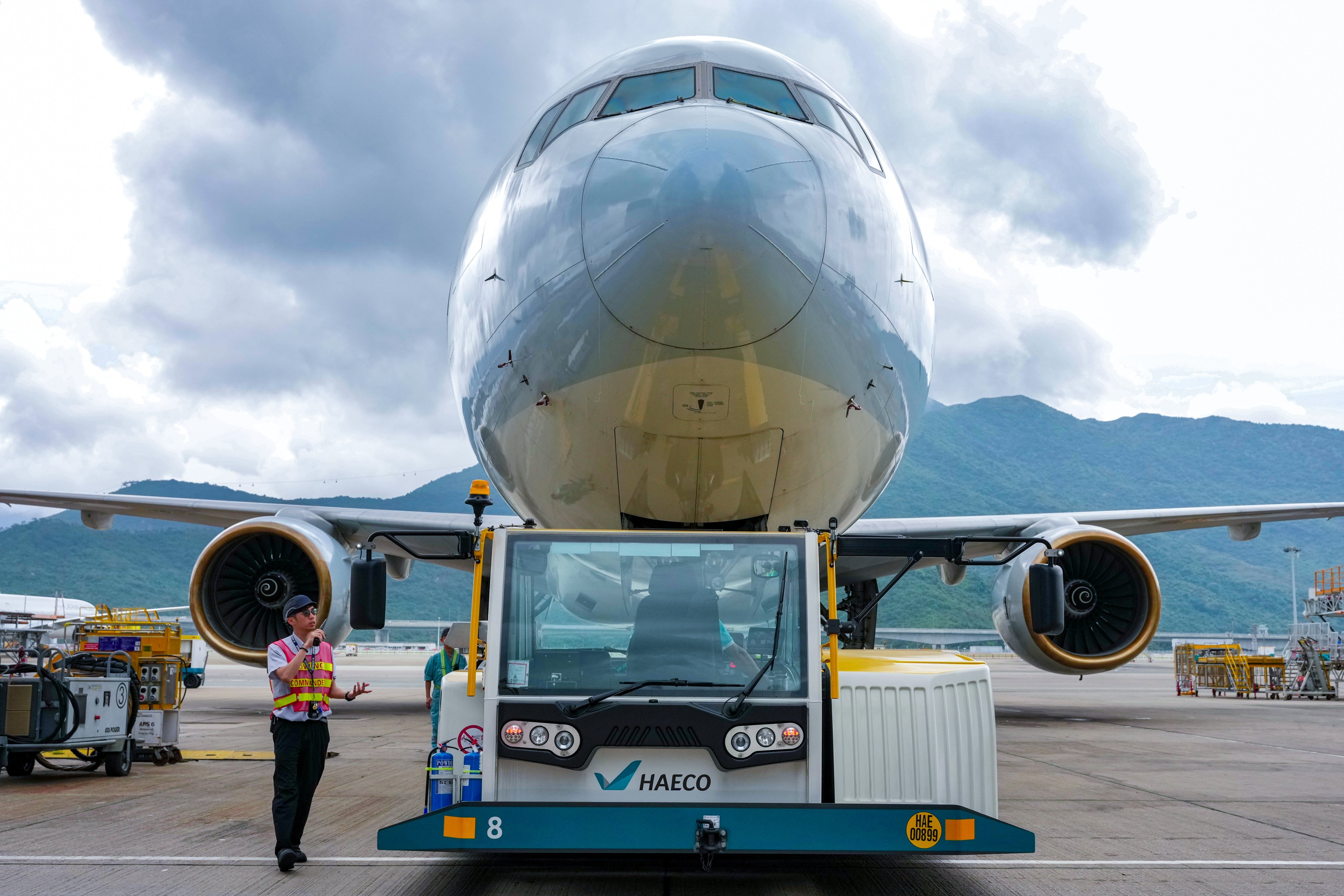 An electric aircraft pushback tractor at Haeco’s repair and maintenance facility in Tung Chung. Photo: Karma Lo