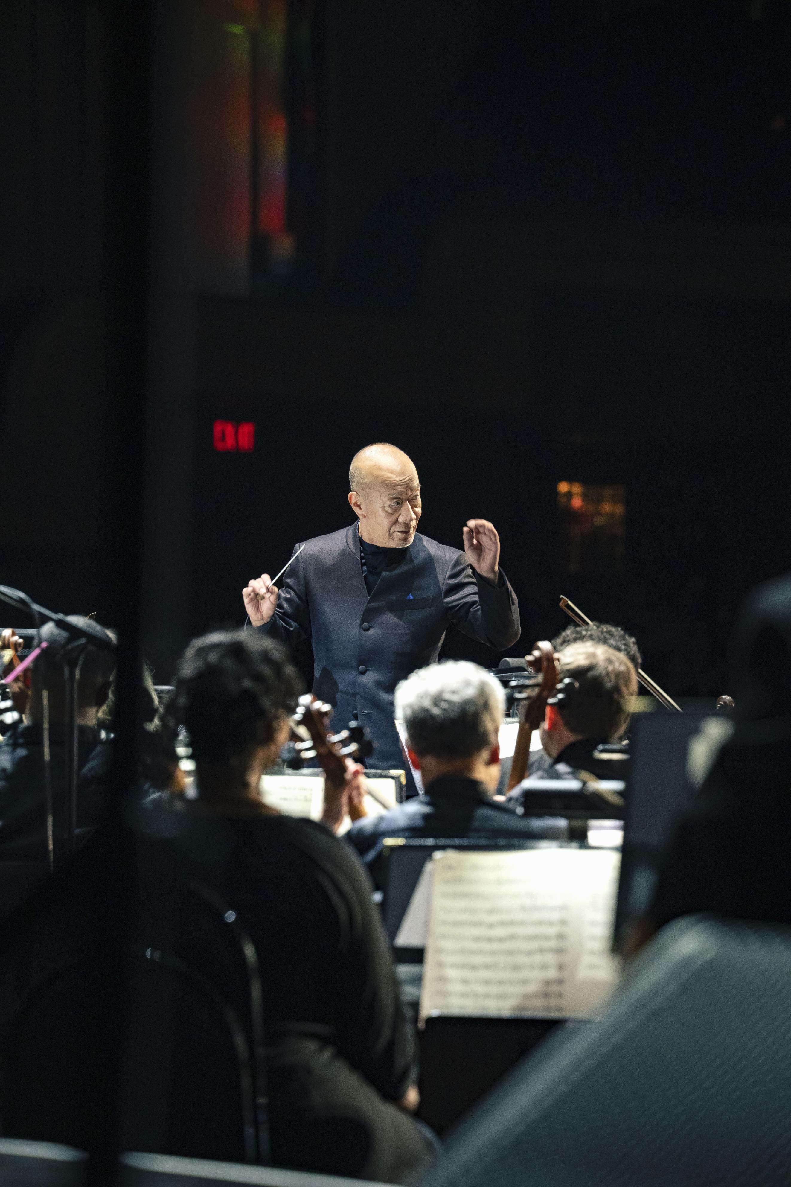 Japanese composer Joe Hisaishi conducts a performance at Radio City Music Hall in New York on August 11, 2026. Photo: Kyodo