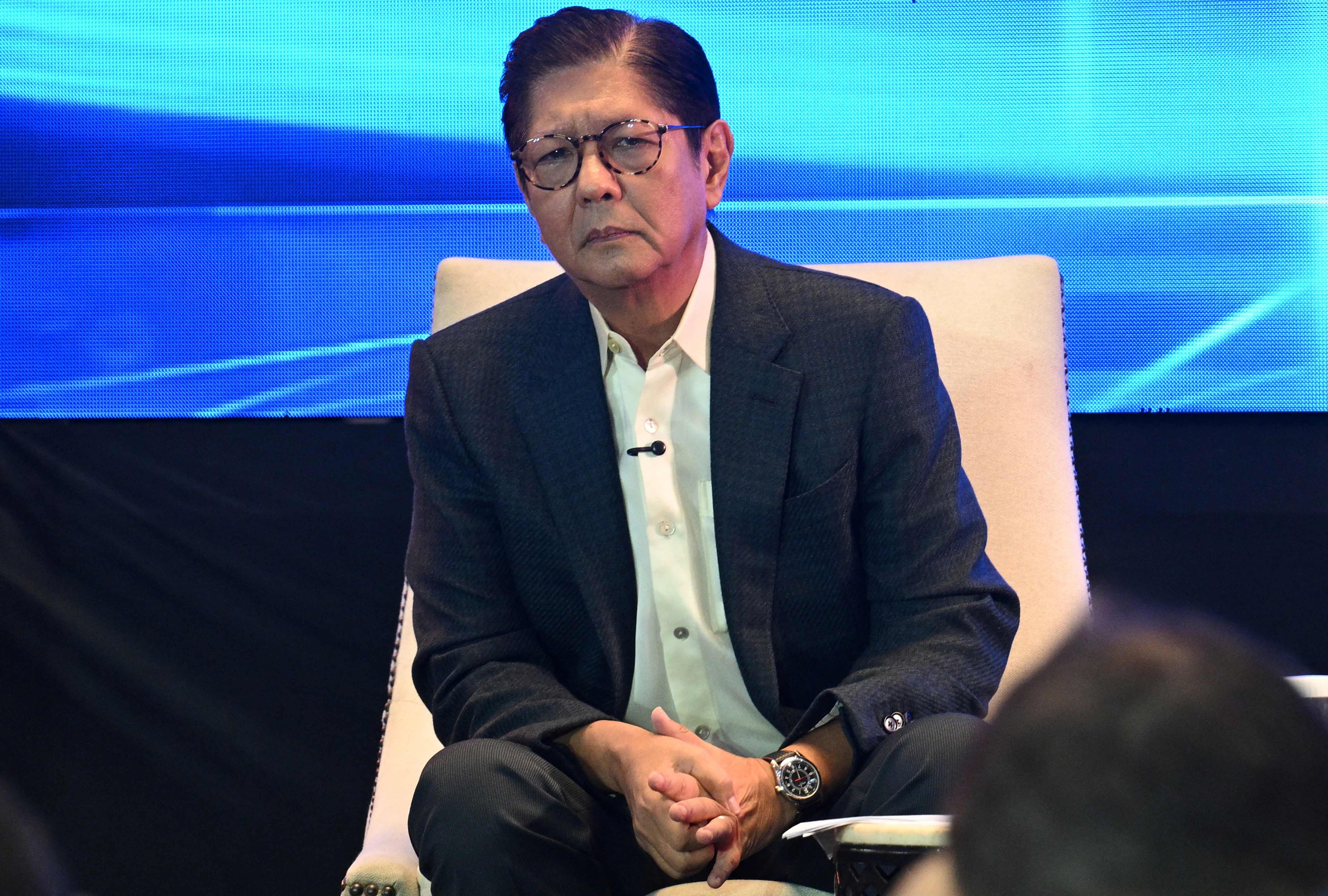Philippine President Ferdinand Marcos Jnr during the Foreign Correspondents’ Association of the Philippines forum at a hotel in Manila on August 14. Photo: AFP