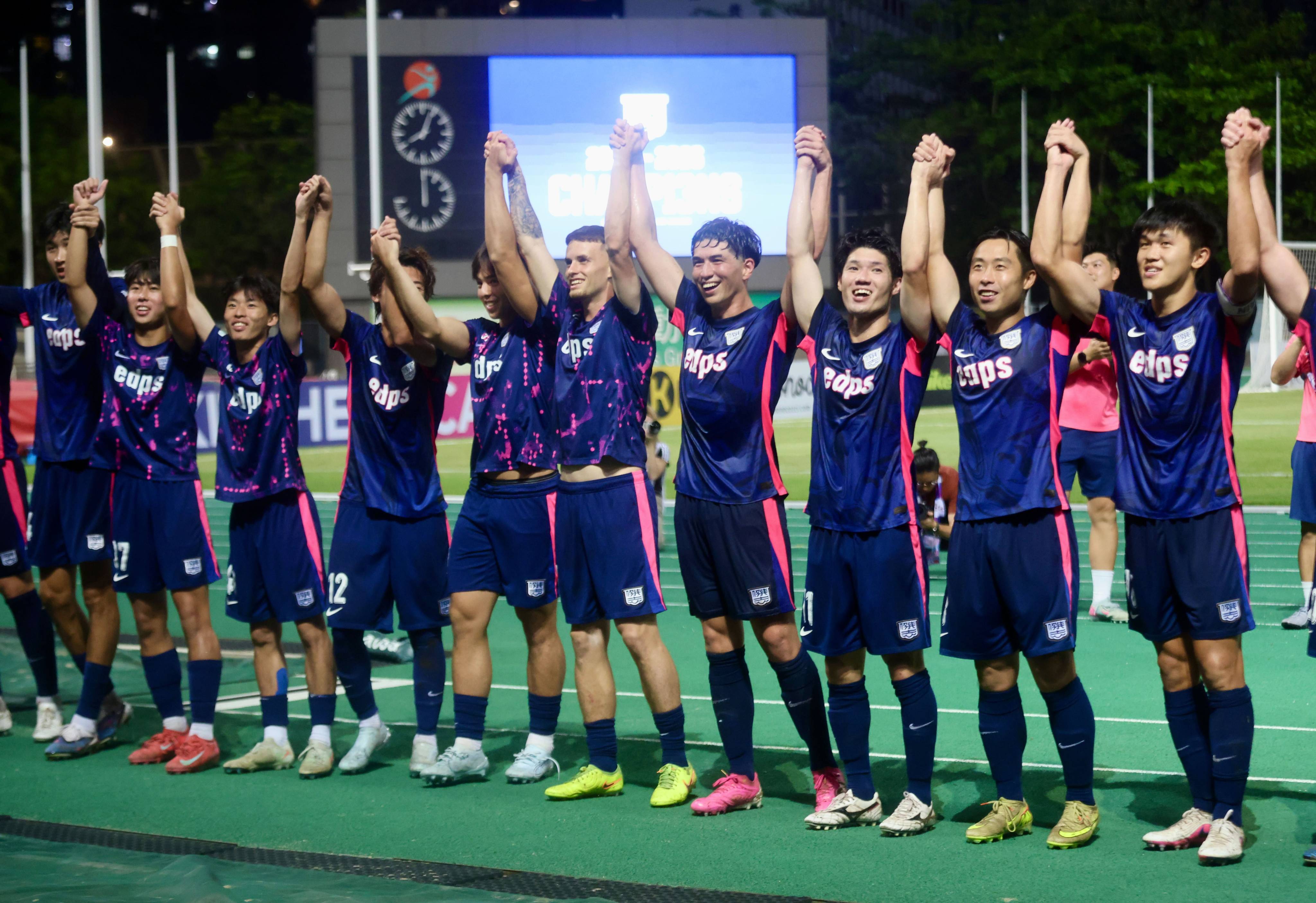 Kitchee players celebrate winning their first Hong Kong Premier League title in three years in April – expect them to win it again this season. Photo: Jonathan Wong