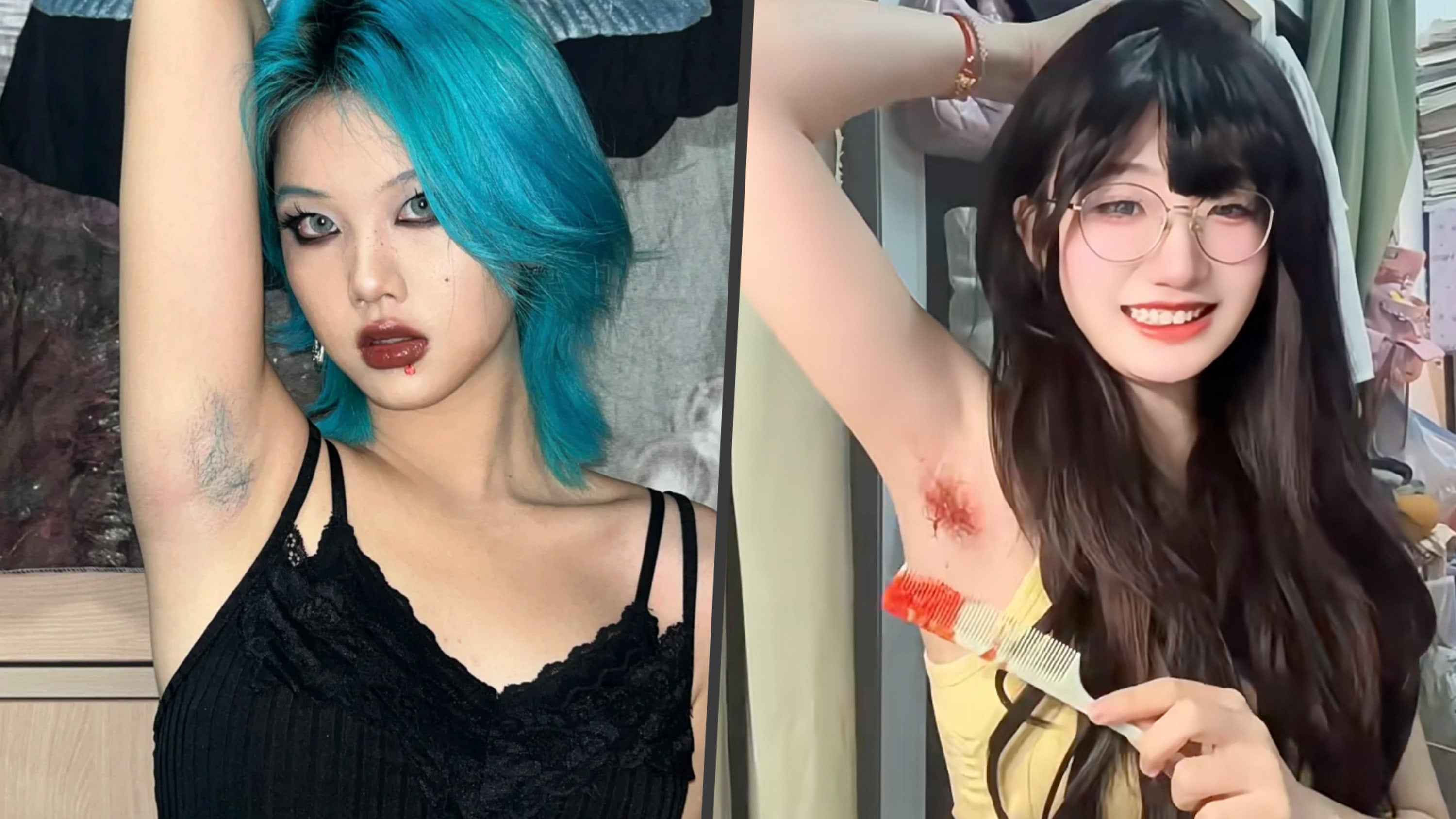 A growing number of young women in China are transforming underarm hair into a vibrant fashion statement, using dye to assert bodily autonomy. Photo: SCMP composite/RedNote