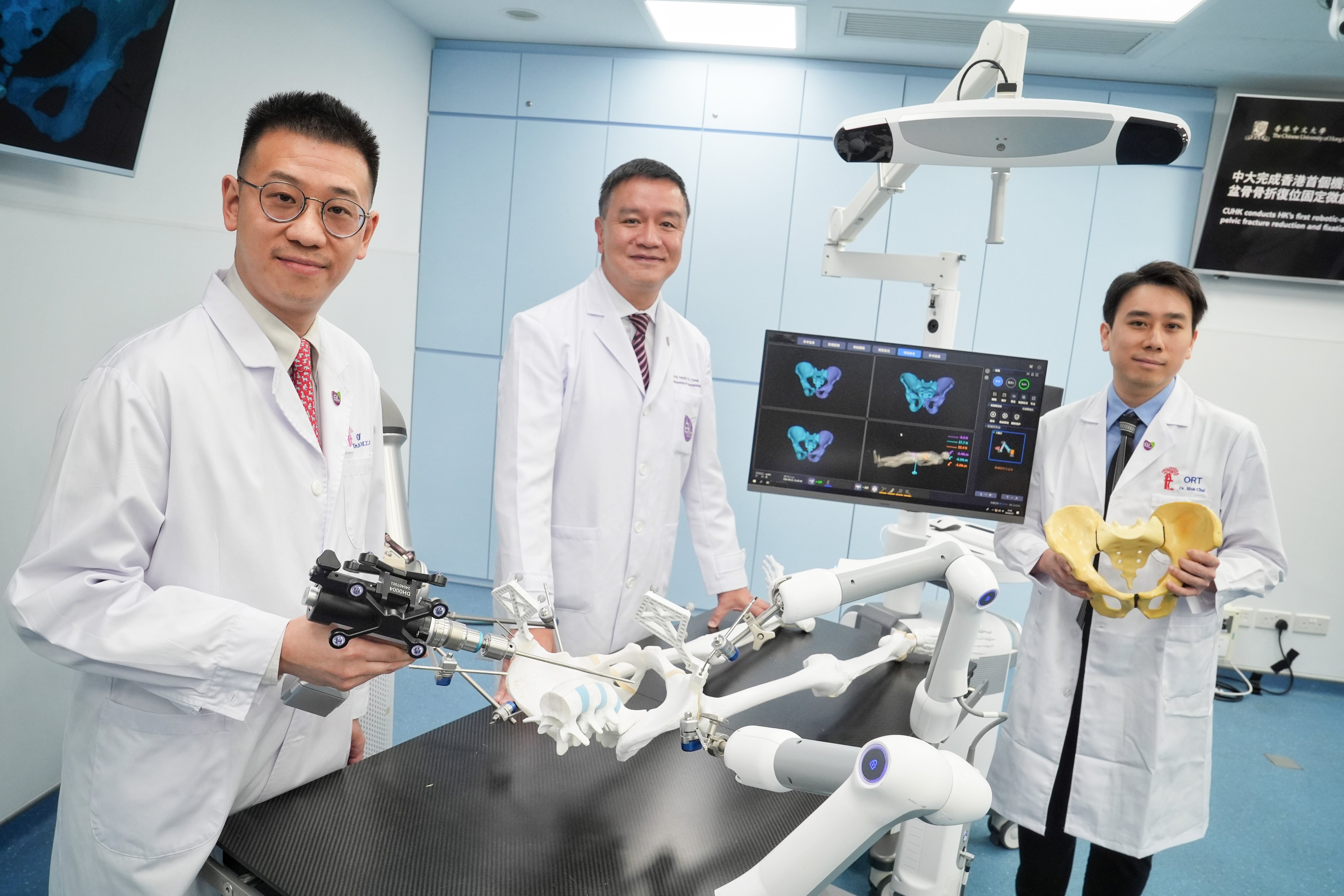 The CUHK orthopaedic experts who developed the new, robot-assisted system: (from left) Clinical Associate Professor Ronald Wong, Professor Patrick Yung and Assistant Professor Chui Chun-sing. Photo: Elson Li