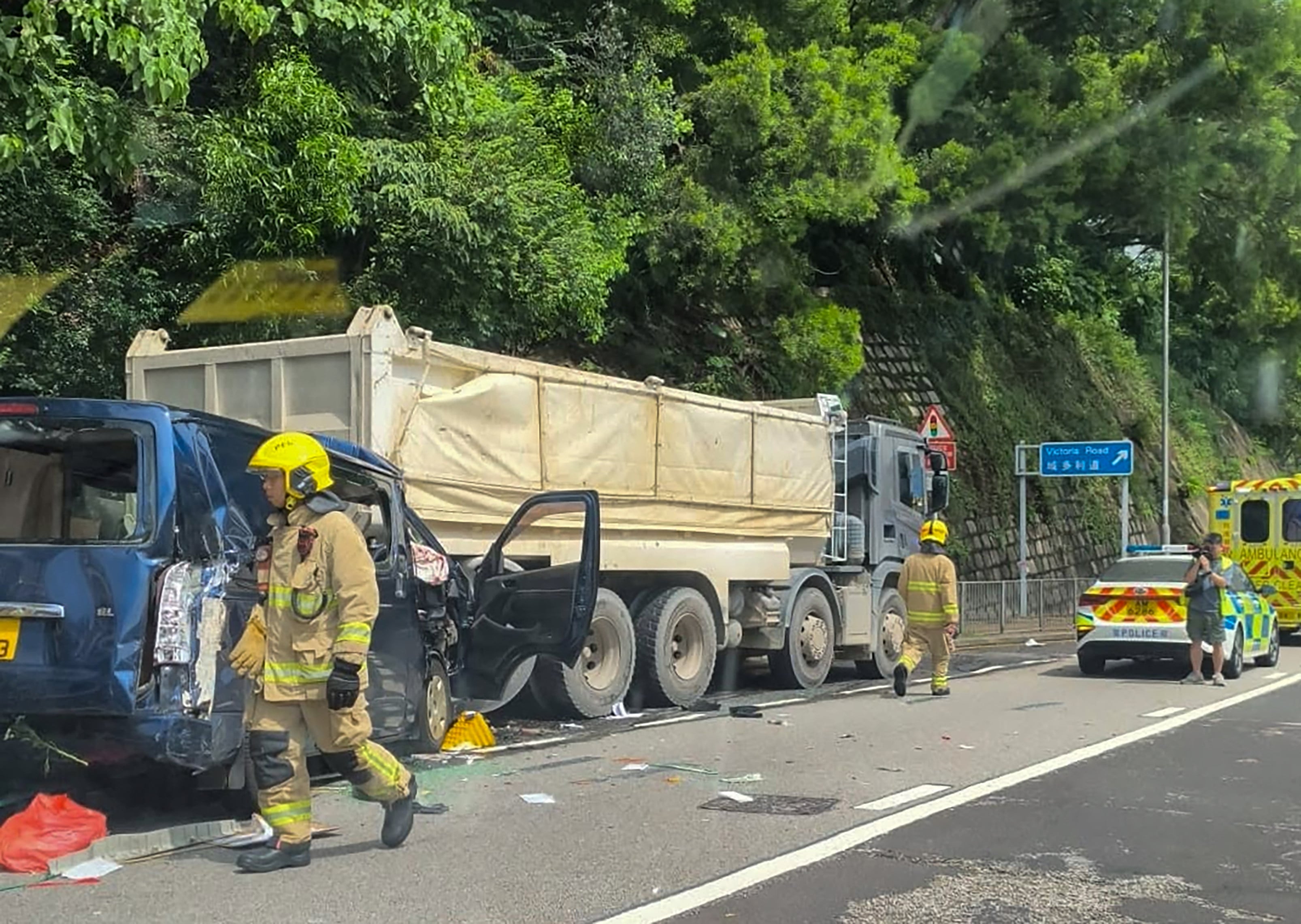 The 38-year-old driver of one of the light goods vehicles failed a drug test administered by police at the scene of the accident on Saturday. Photo: Handout