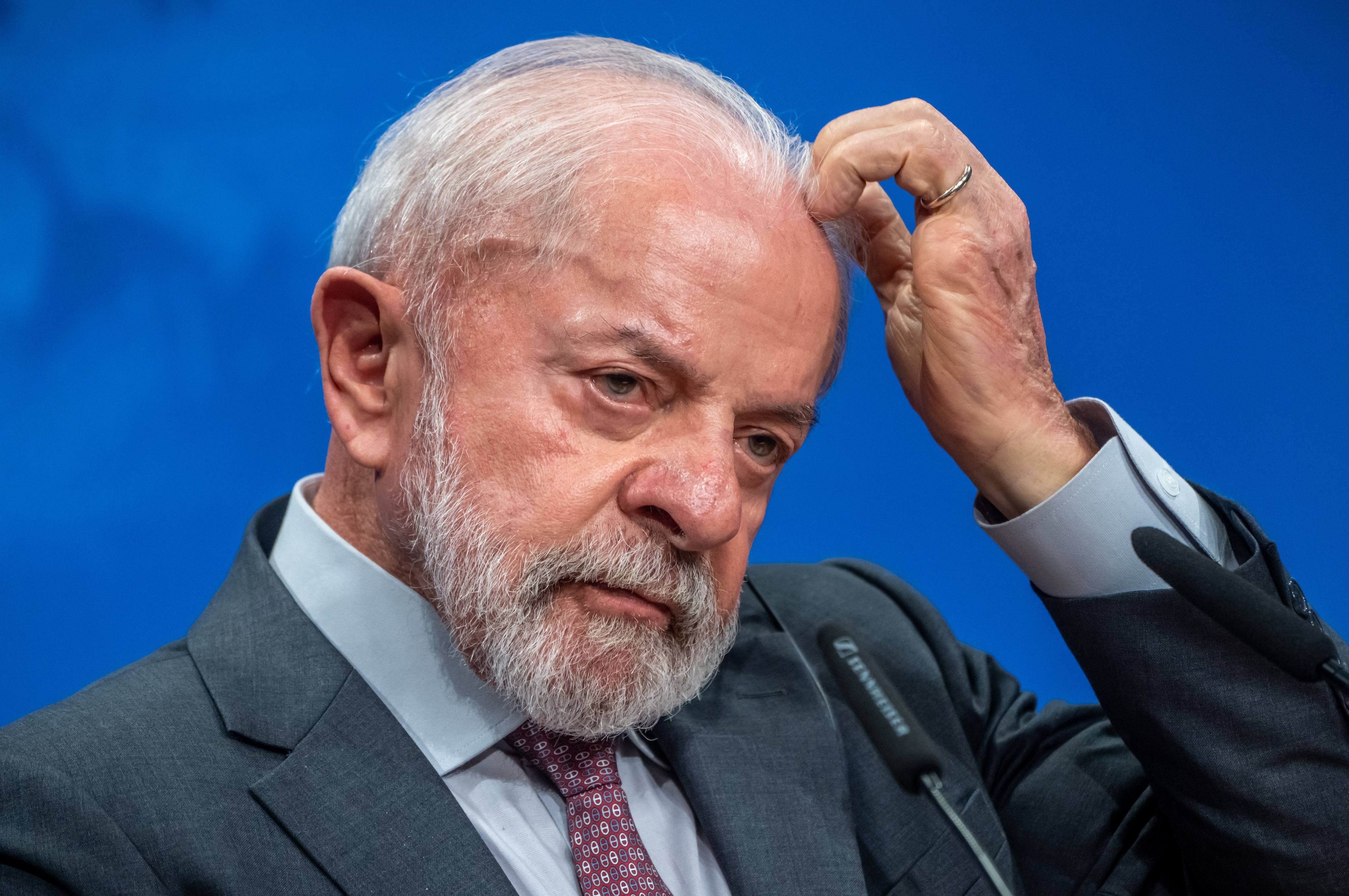Brazil’s President Lula da Silva speaks during a joint press conference with German Chancellor Friedrich Merz (not pictured) at the Herrenhausen Palace in Hanover, Germany, on April 20. Photo: dpa