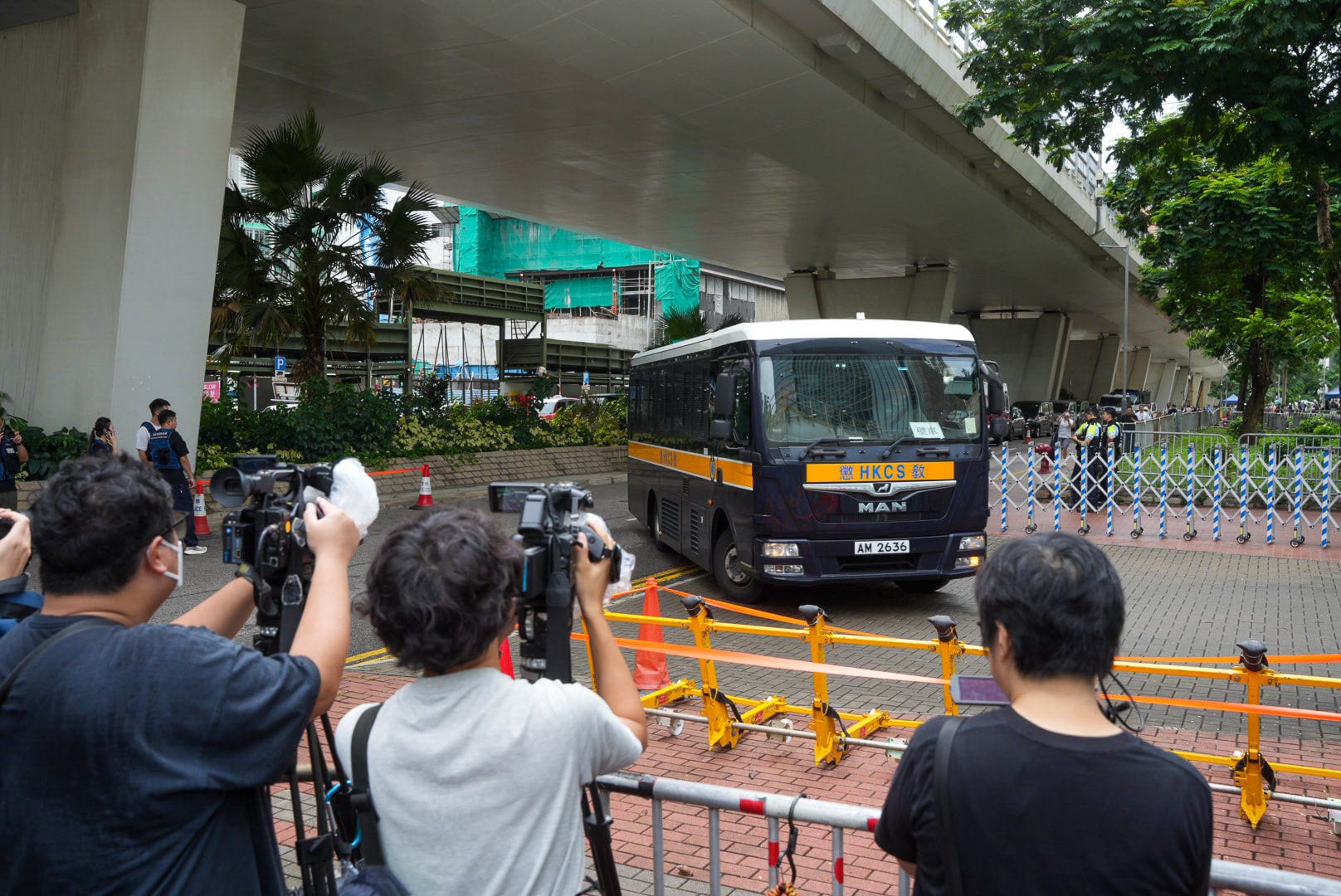 A Correctional Services vehicle arrives at West Kowloon Court during the trial on Friday. Photo: Handout