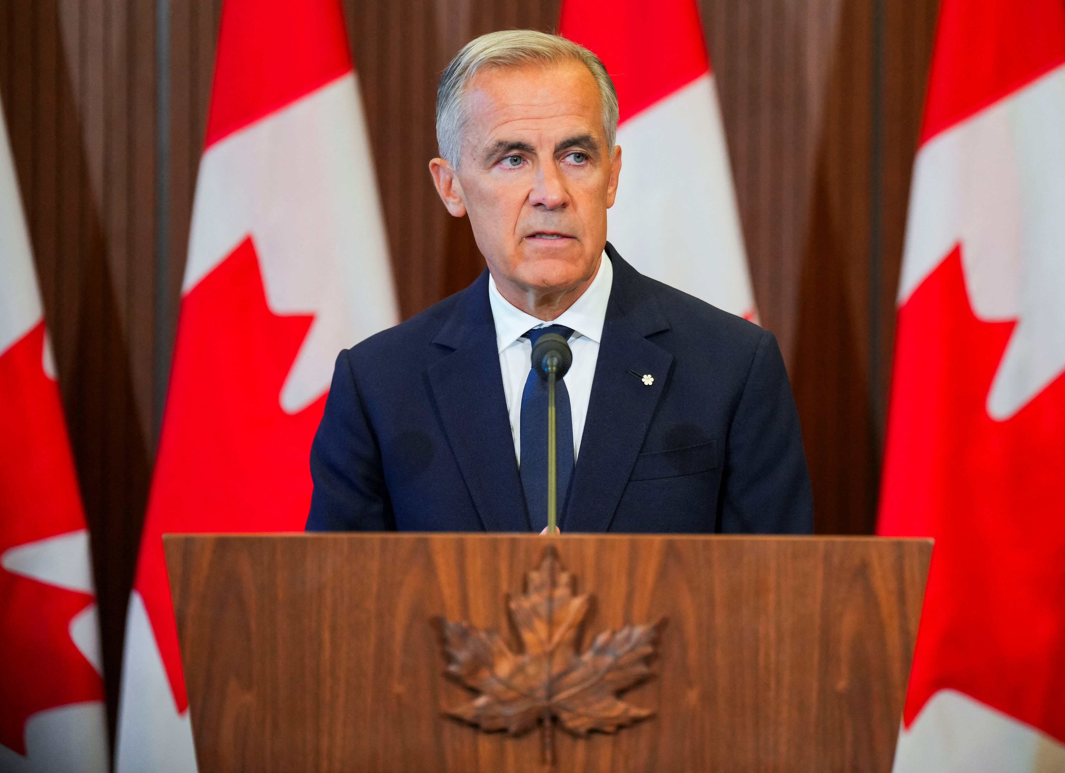 Canada’s Prime Minister Mark Carney speaks to the media after he suspended trade negotiations with the United States, in Ottawa, Ontario, Canada on Saturday. Photo: Reuters