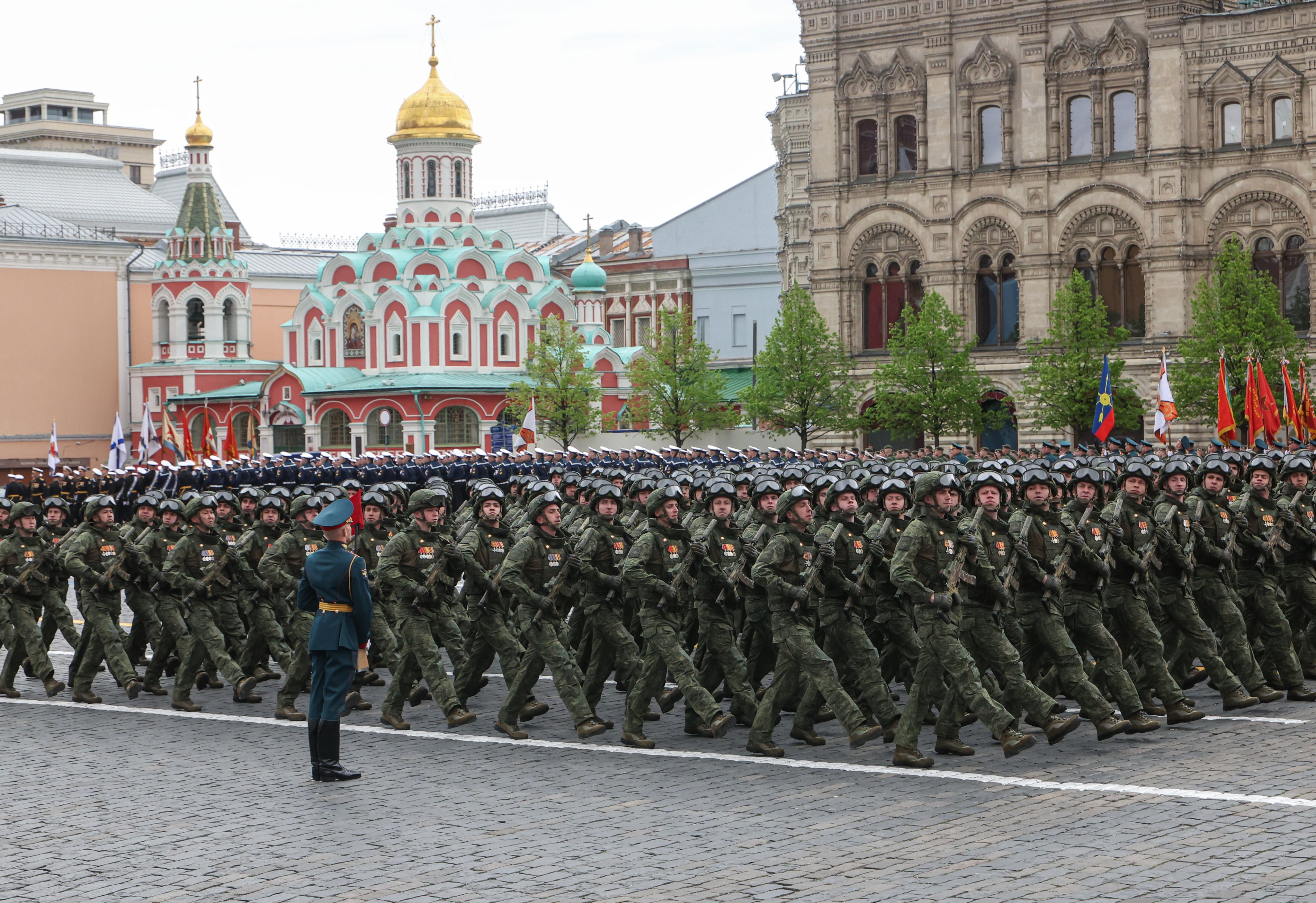 Russian servicemen march during the Victory Day military parade on the Red square in Moscow on May 9. Photo: EPA