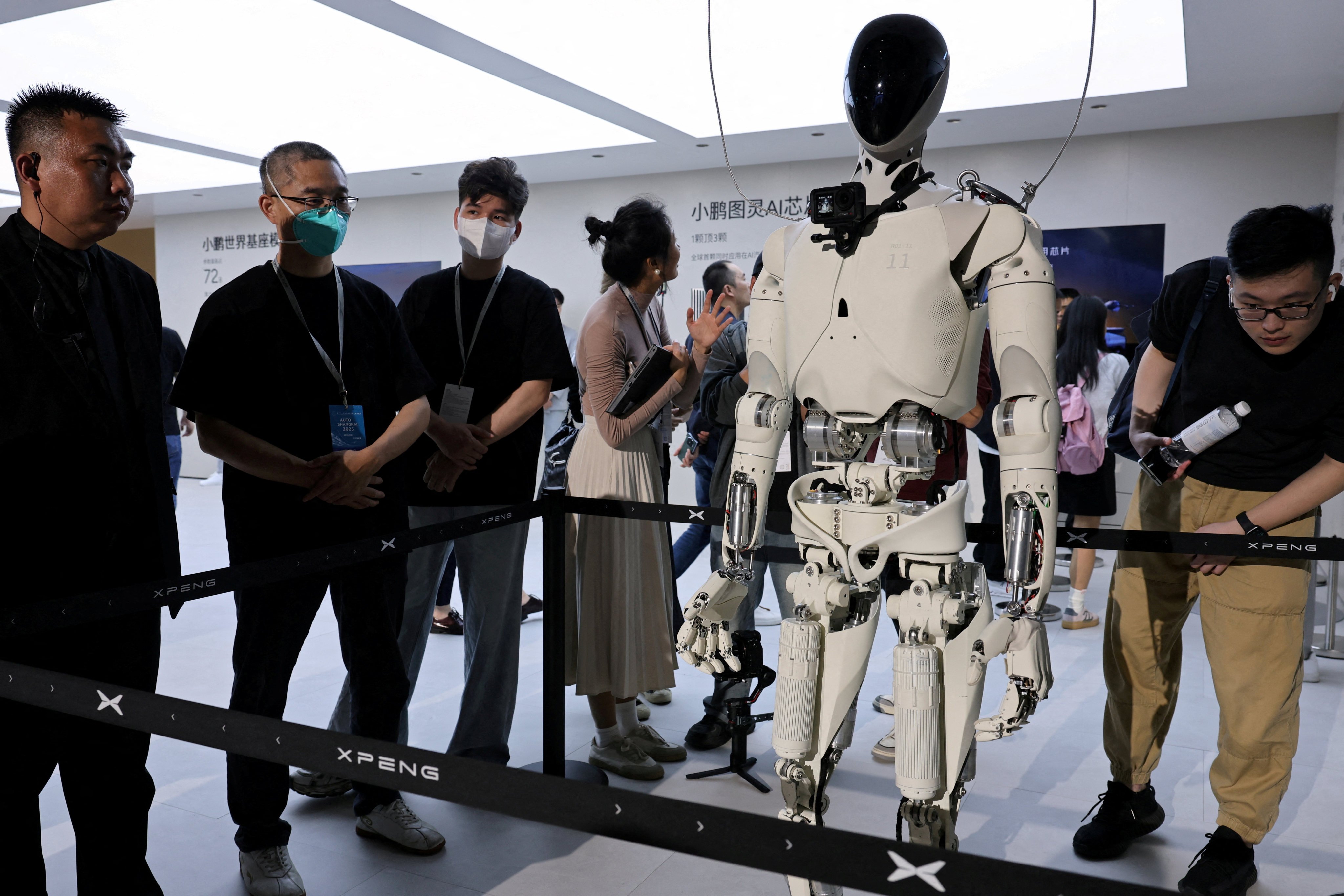 Xpeng’s humanoid robot Iron stands at the EV maker’s booth during the Auto Shanghai show in Shanghai, April 23, 2025. Photo: Reuters
