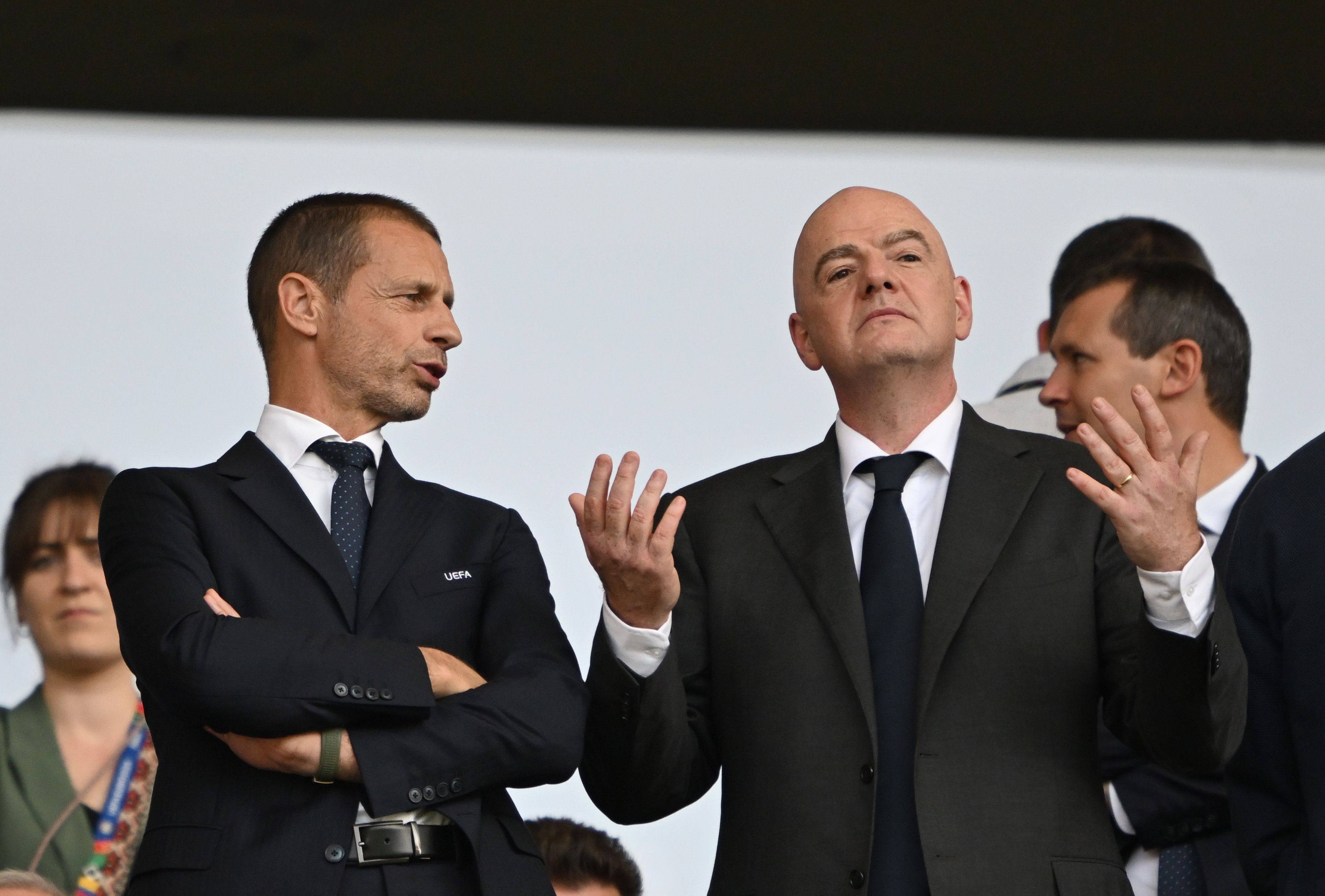 Uefa chief Aleksander Ceferin (left) suggests Fifa president Gianni Infantino  would likely face opposition if he stands ⁠for re-election in March. Photo: dpa