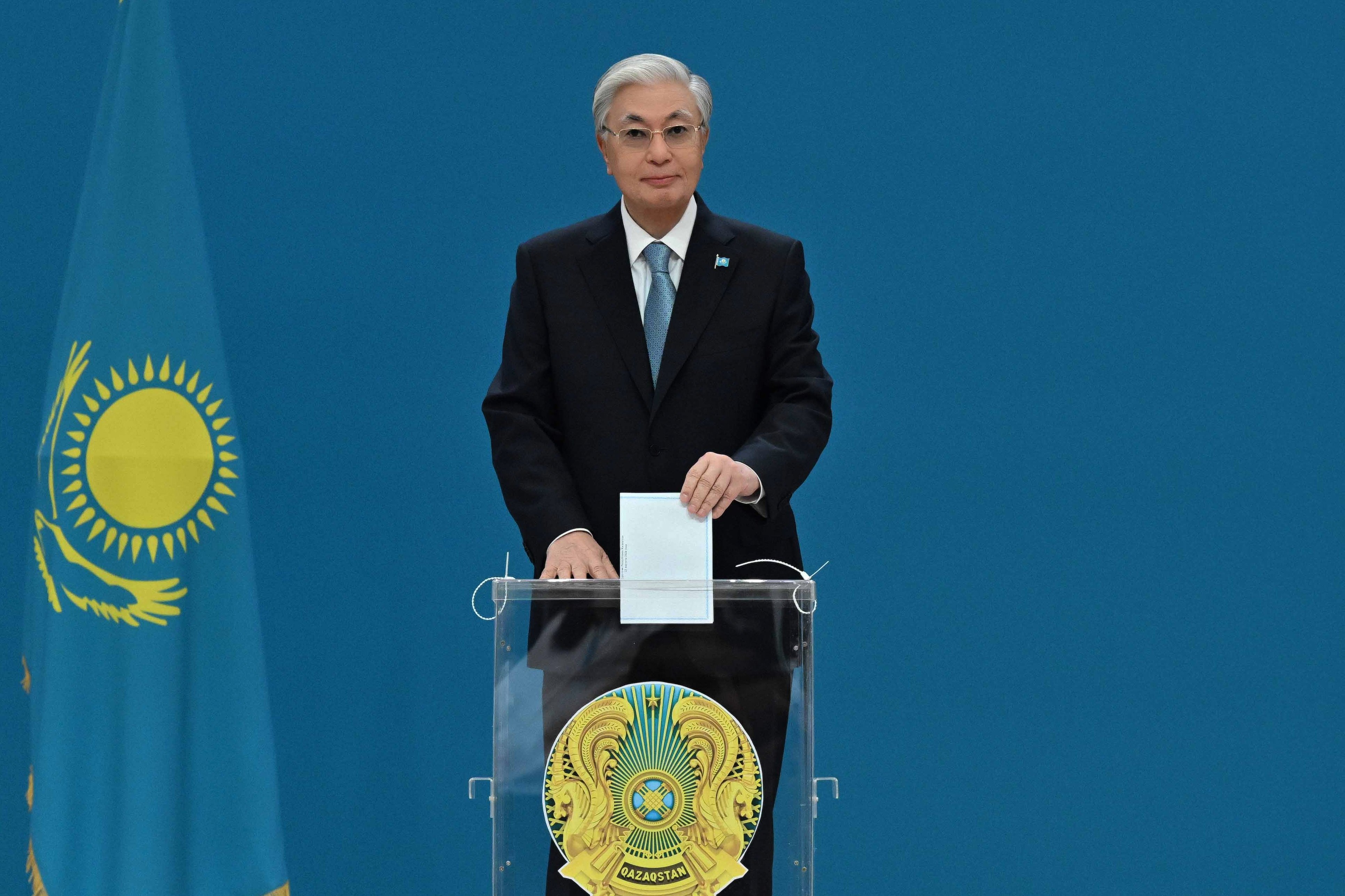 Kazakhstan’s President Kassym-Jomart Tokayev casts his ballot at a polling station in Astana, Kazakhstan, on Sunday. Photo: Kazakhstan’s President Press Office/AP