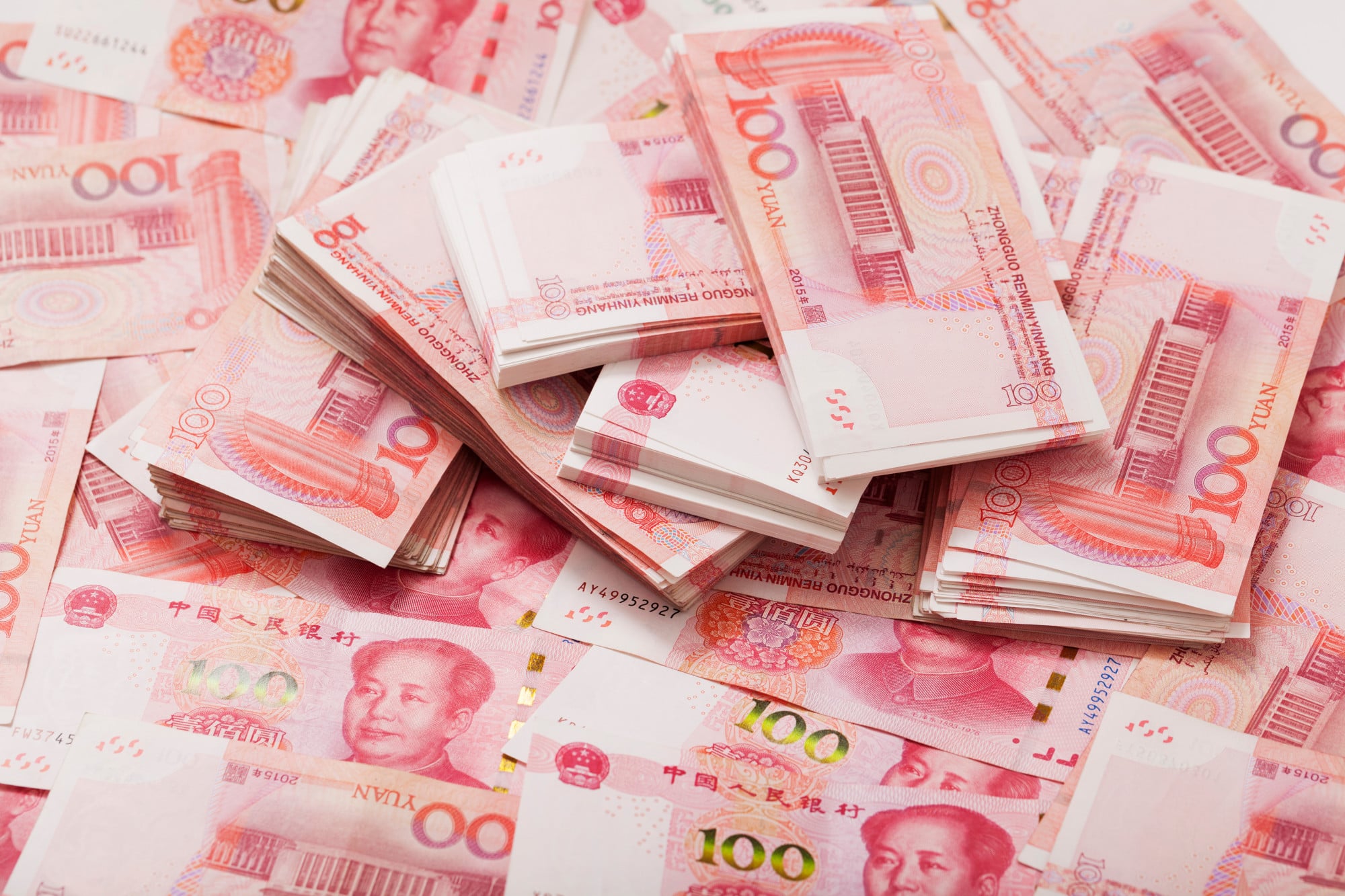 Chinese yuan bank notes are arranged in this photograph. Hong Kong is home to branches of major Chinese financial institutions. Photo: Shutterstock